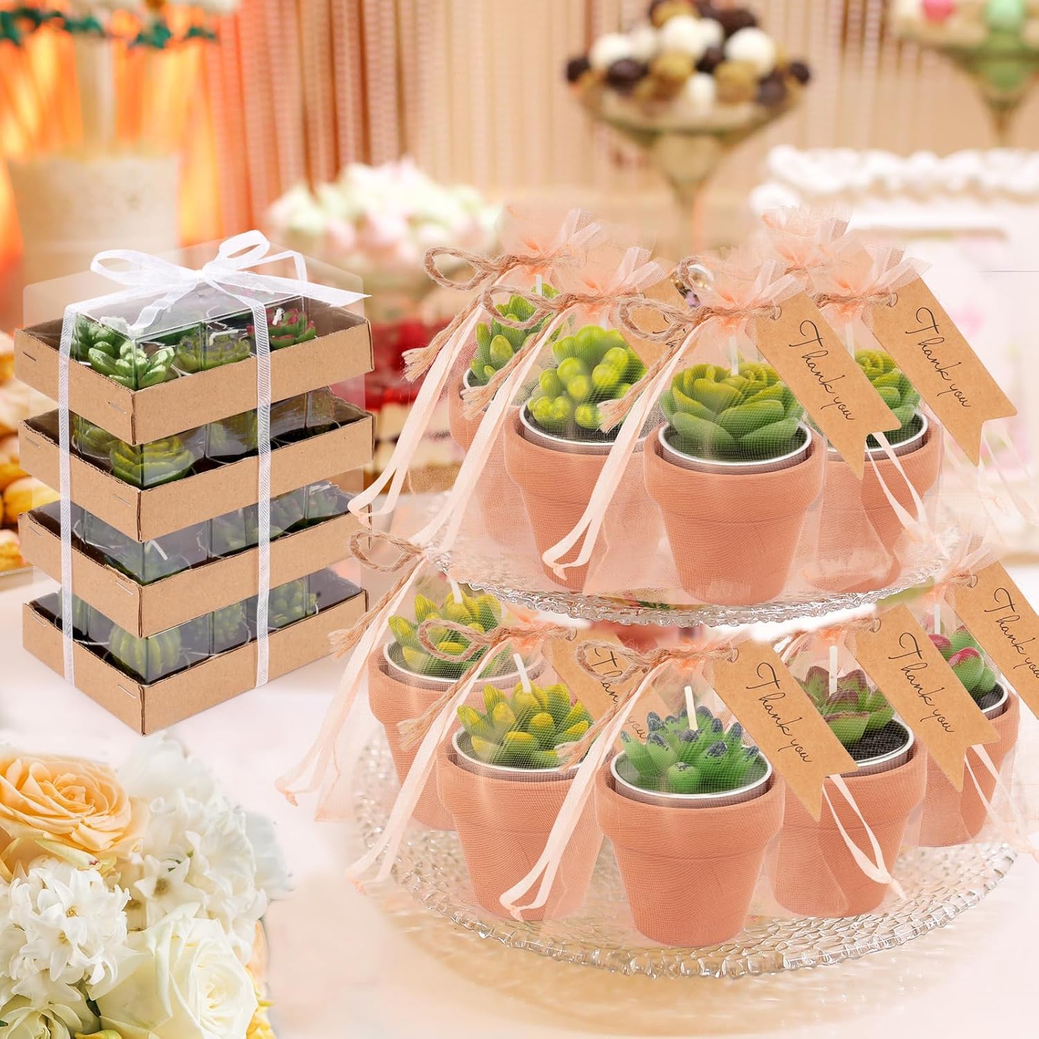 36 candele succulente tealight a forma di cactus per feste - candele succulente tealight, candele sfuse per bomboniere, candele tealight a forma di cactus con mini portacandele in argilla di