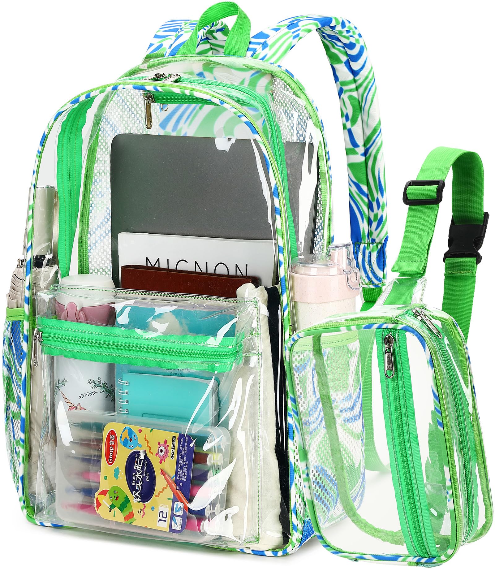 Clear Backpack for School Kids Girls Large See Through Book Bags with Clear Fanny Pack Heavy Duty Transparent Plastic Backpacks for High School Sports Women Work Stadium