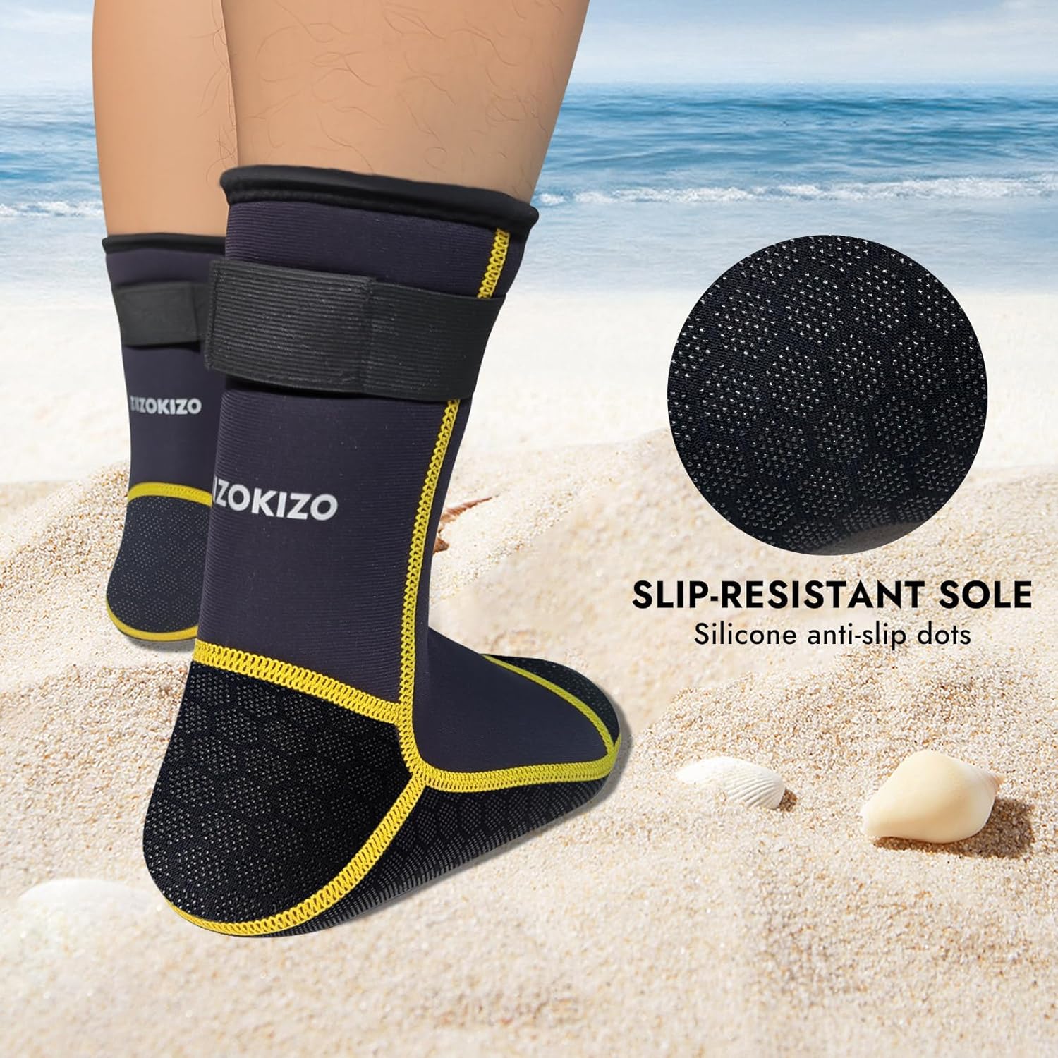 3mm Neoprene Water Socks, Anti-Slip Wetsuit Booties for Sand Proof Beach Volleyball, Scuba Diving Surfing Kayaking - Image 2