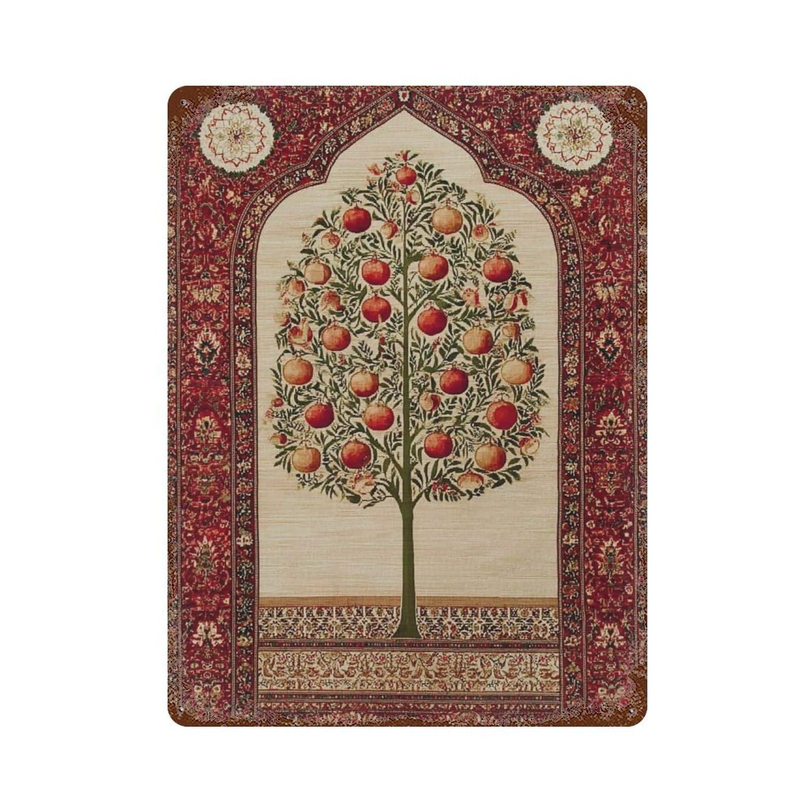 xiaoxiaoshen Persian Pomegranate Tree Middle Eastern Traditional Oriental Design Islamic Geom Wall Decor Art Metal Tin Poster Modern Home Decor Art Home Bar Shop Decorations Vintage Sign 40x30cm