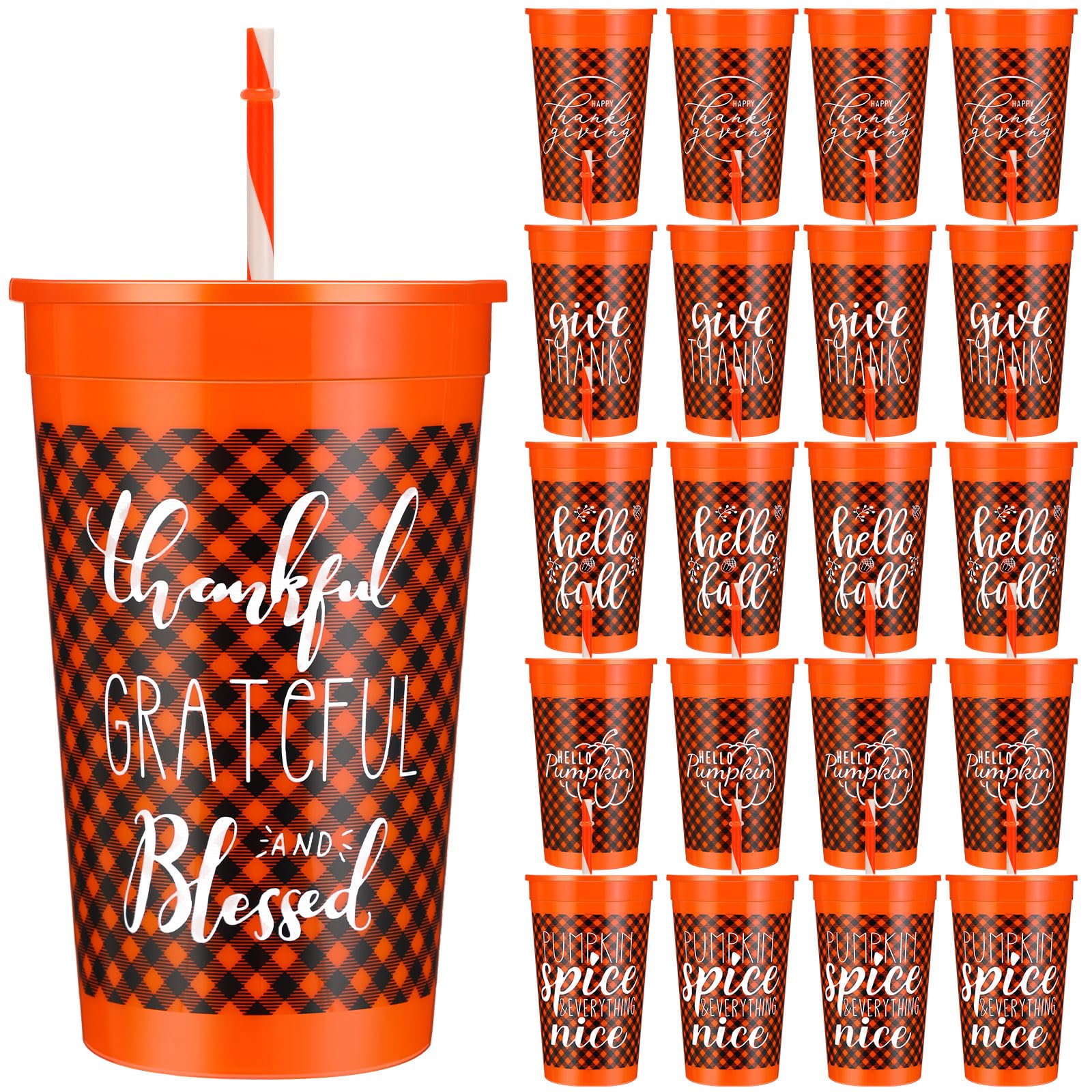Photo 1 of 24 Pack 34 oz Fall Plastic Cups with Lids and Straws Hello Fall Sign Coffee Cup Reusable Plastic Cups Autumn Drinking Cups Gift for Thanksgiving Outdoor Camping Party Campfire
