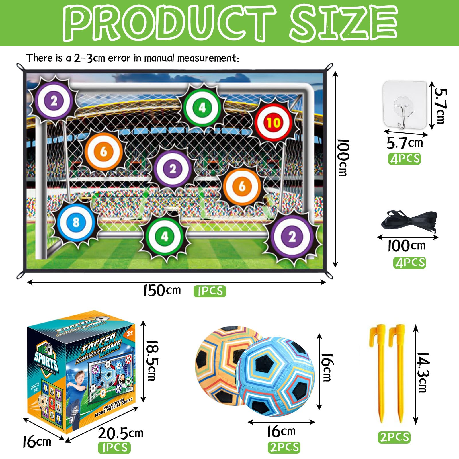 Set da gioco da calcio per bambini 2 3 4 5 6 7 8, divertimento sportivo per giardino, interni ed esterni, morbida flanella di calcio, set da gioco per bambini, giocattolo da