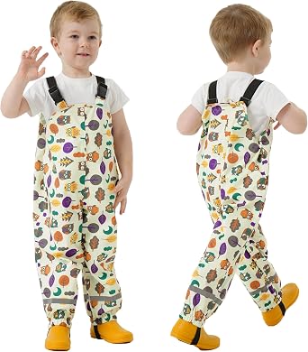 Toddlers Waterproof Rain Bib Pants, Boys Girls Rain Pants Kids Cartoon Rain Trousers Lightweight Mud Pants Rainwear