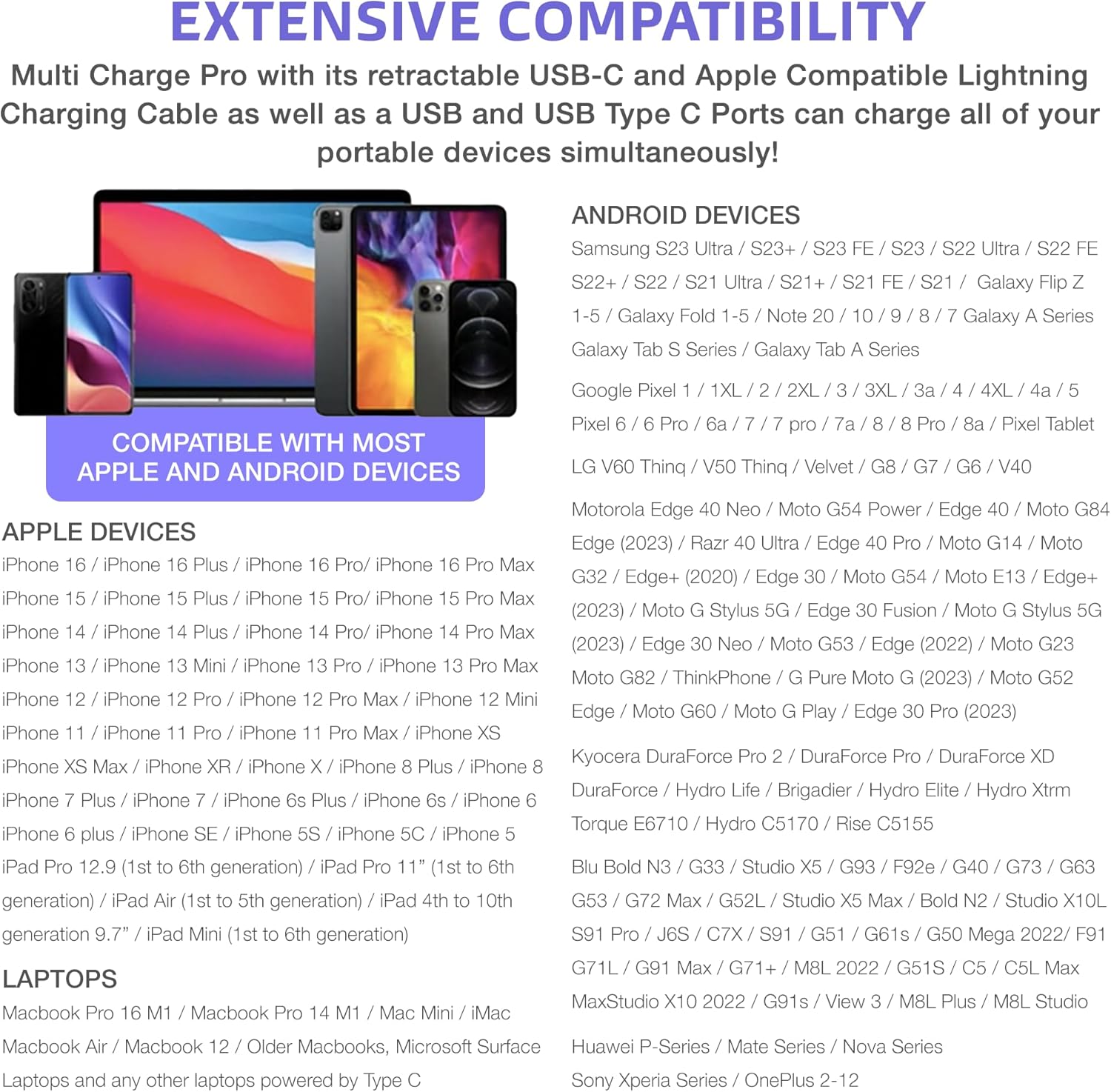 Multi Charge Pro iPhone Car Charger Fast Charging Retractable Car Charger USB C Auto Adapter, Powerful 120W 4-Port USB-C & USB-A and Lightning iPhone, Samsung, Tablets...