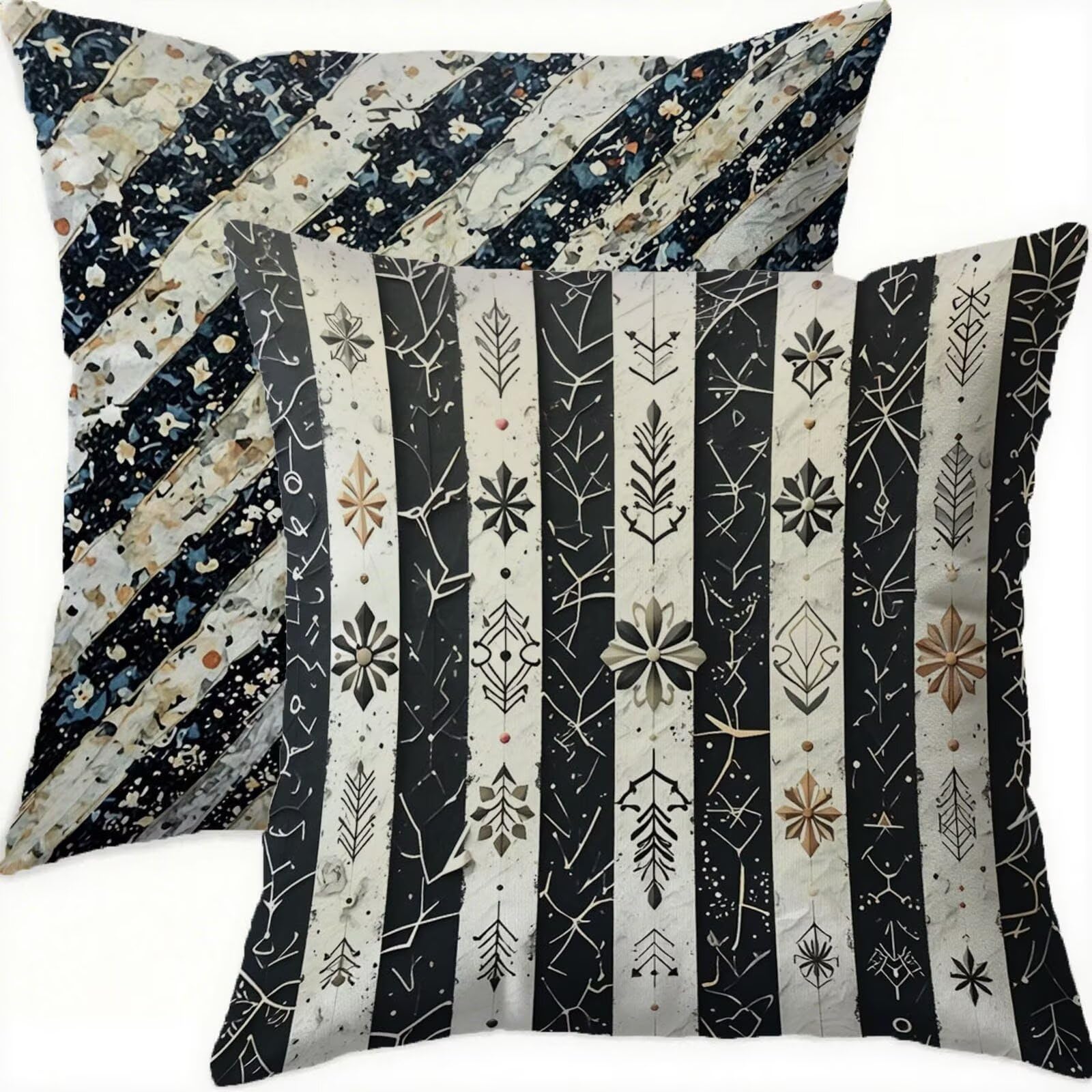 Housse coussin 75x75cm gris motif géométrique en velours imperméable lot de 2