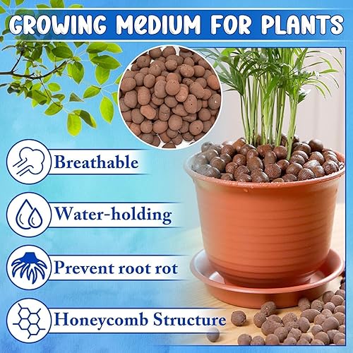 Vista 4 de ZeeDix Guijarros de arcilla de leca de 14 libras para plantas, bolas de leca expandidas de 0.16 a 0.63 pulgadas para hidroponía, medios naturales