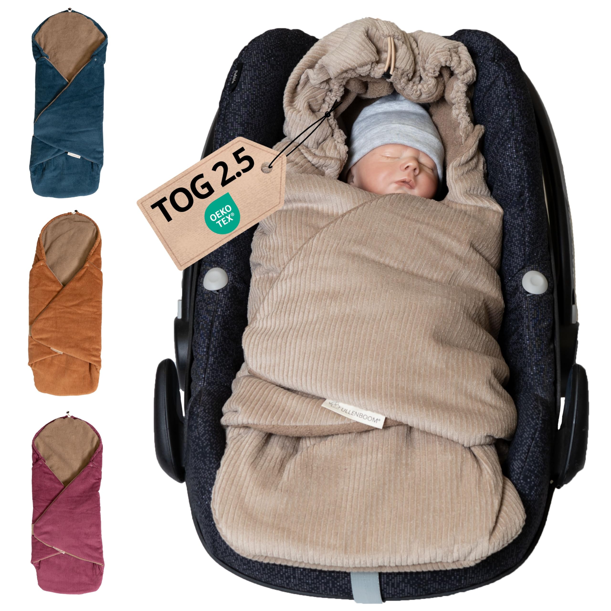 ULLENBOOM Einschlagdecke Babyschale, 100% OEKO-TEX, Cord Sand, Babydecke für Kindersitz oder Kinderwagen, Herbst Winter