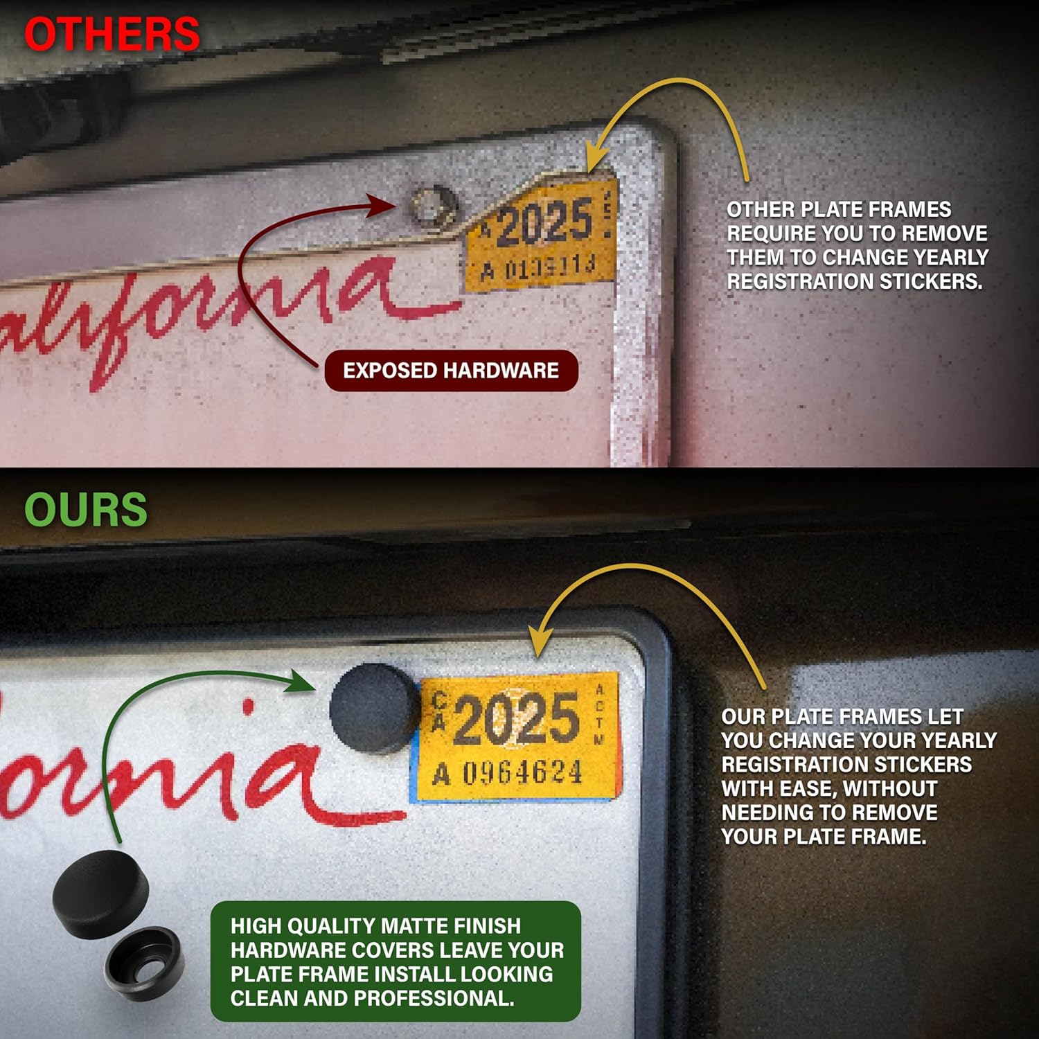 Wrangler License Plate Frame – Stealth Black Powder Coat UV Resistant Rust-Proof Steel Plate Holder - One Piece - Compatible with 1987-2025 Wrangler SUV (3D RAISED LETTERS with MOUNTING HARDWARE)