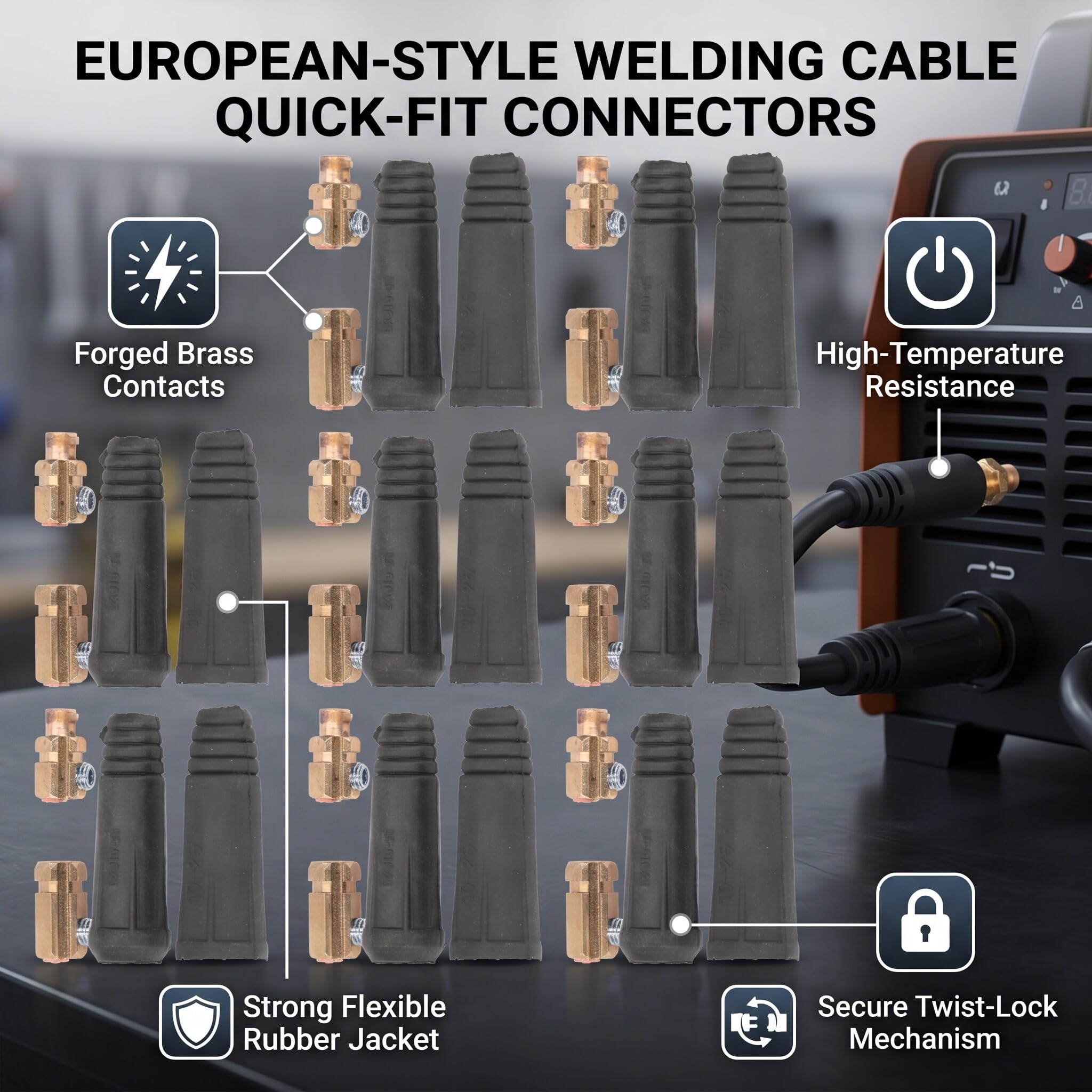 Paquete de 10 conectores de cable de soldadura resistentes con aislamiento de goma para soldadores ARC MIG TIG