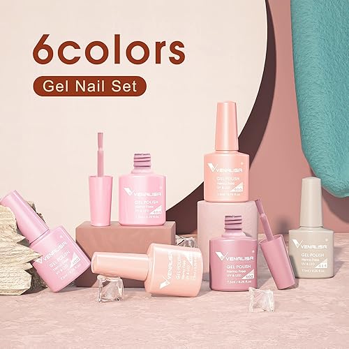 Miniatura 2 de VENALISA - Juego de esmaltes de uñas de gel rosa sin hema, 6 colores populares nude rosa, kit de esmalte de gel rosa claro, lámpara de uñas LED, kit