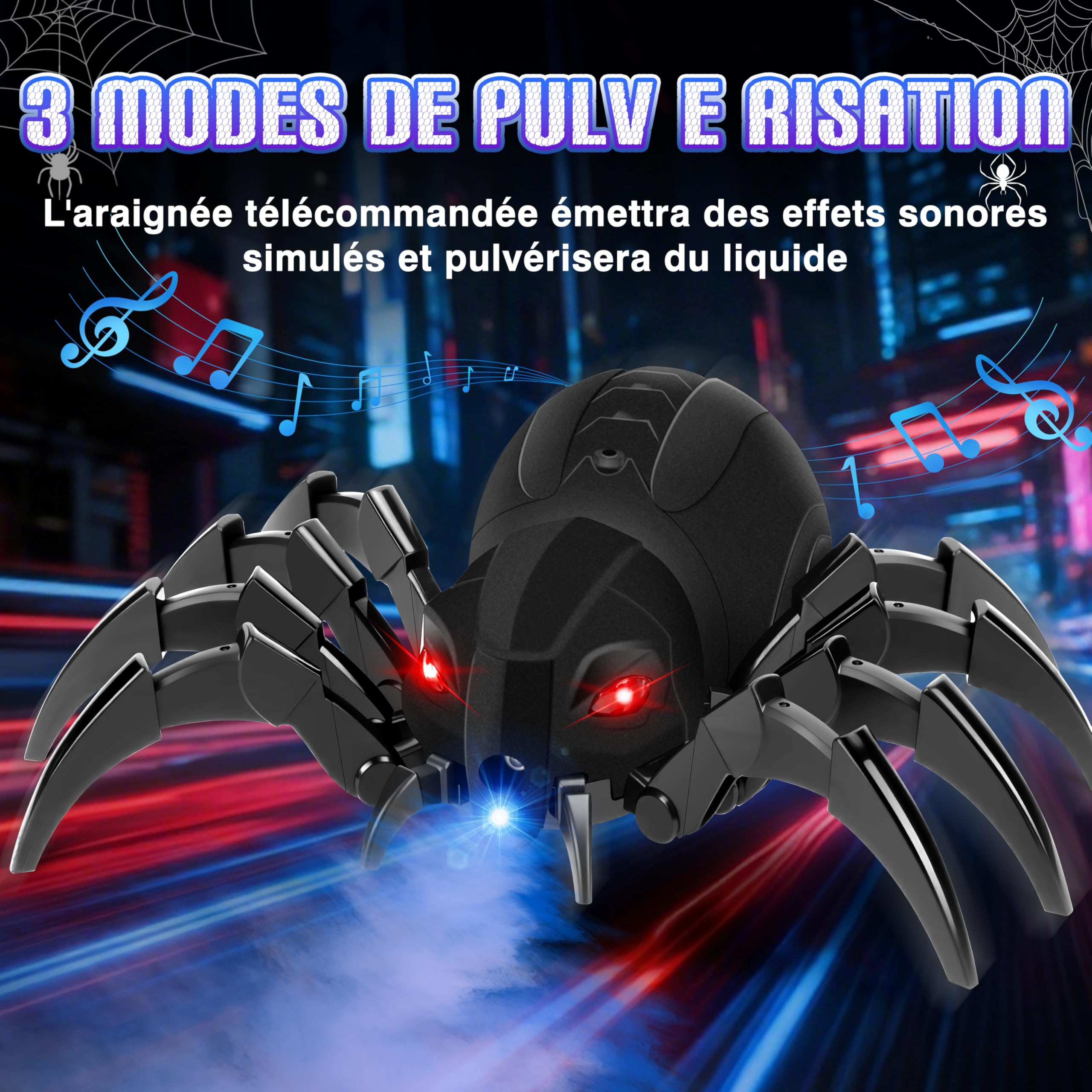 MOMOSTAR 2.4GHZ Araignée Télécommandée Jouet Enfant 6-12 Ans Garcon Fille, Fonction Spray, Yeux Lumineux Et Plusieurs Modes Musicaux Anniversaire Cadeau Enfant 6-12 Ans Garcon Fille Jeux