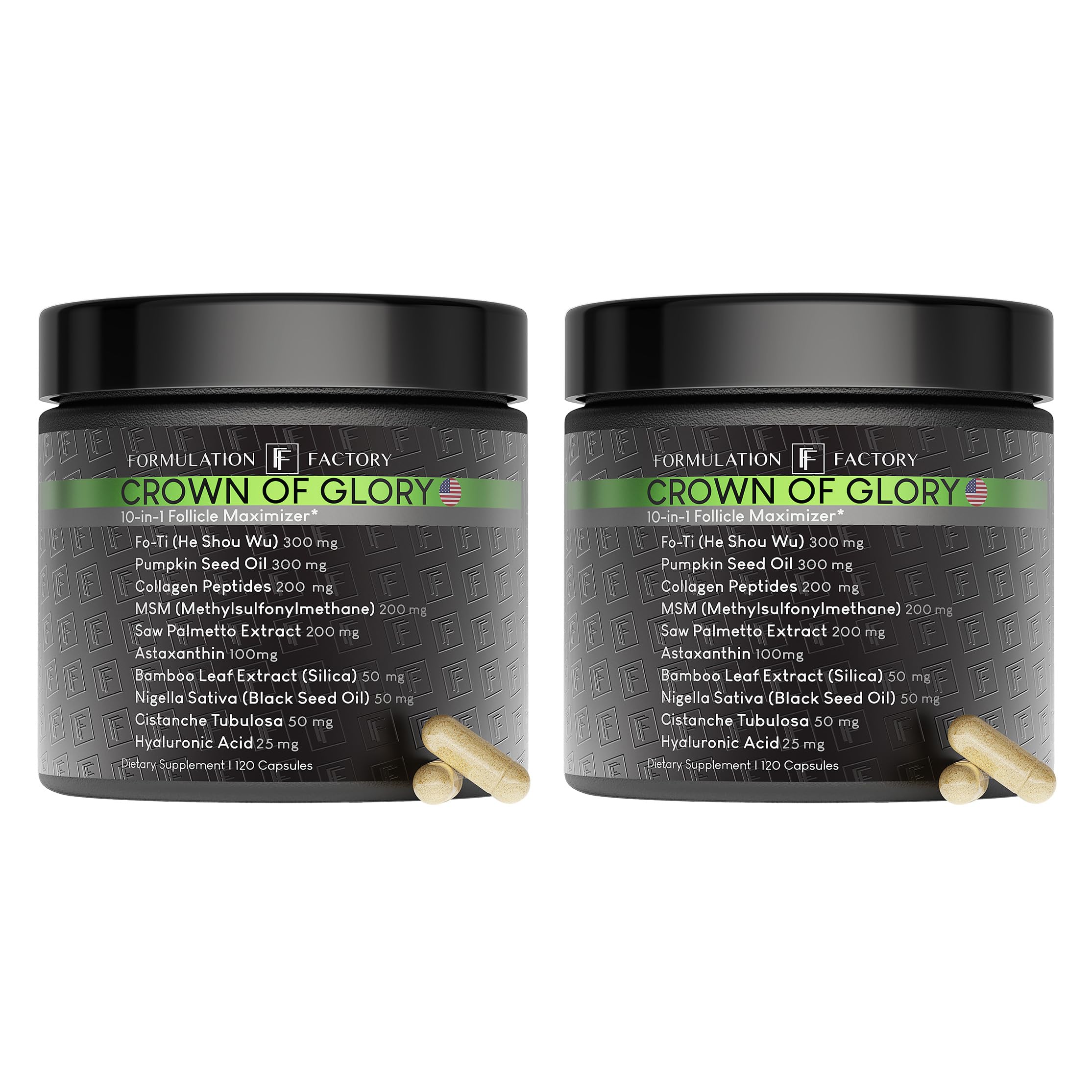 Formulation Factory Crown of Glory 10-in-1 Hair Growth Maximizer, DHT Blocker with Saw Palmetto, Fo-Ti, Collagen, Pumpkin Seed Oil & More, Supports Hair & Scalp Health (4 Month Supply, 240 Capsules)