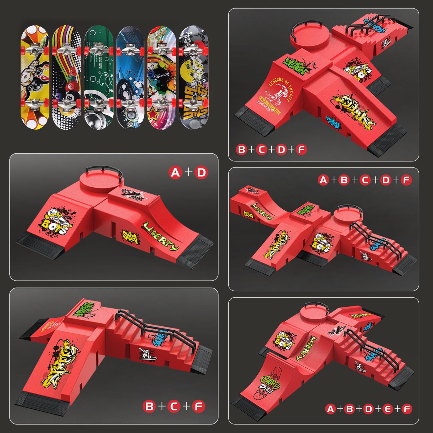 Mini Fingerboard Finger Skateboard Zestaw Akcesoriów do Rampy z 1 Deskorolką Na Palec i Zapasowymi akcesoriami Ultimate Sport Training Requisiten (A)
