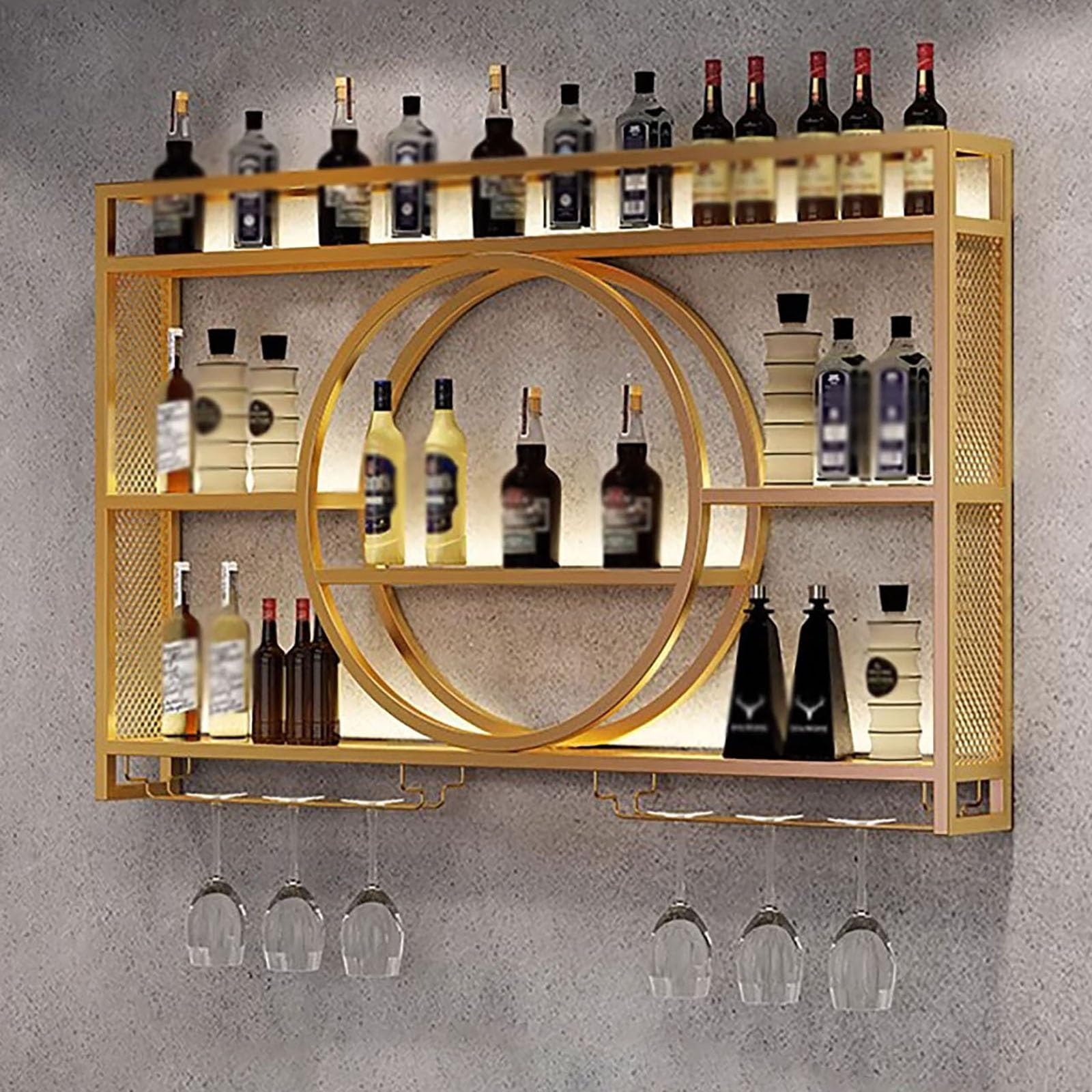 Support mural pour verres à vin LED : étagère en fer élégante et lumineuse
