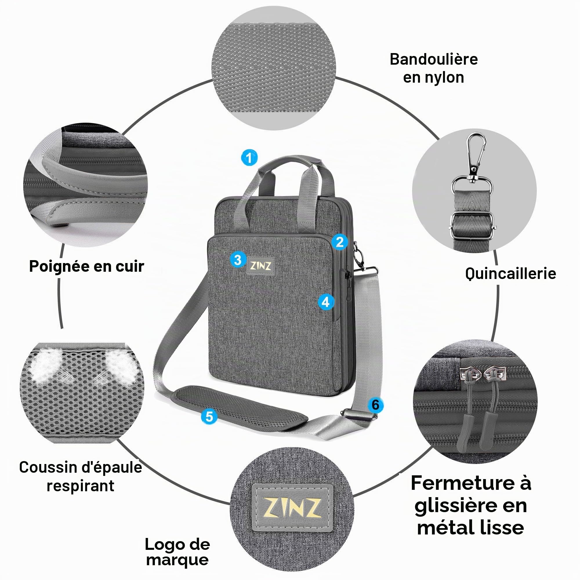 ZINZ Sacoche de Voyage Fine et Extensible pour Ordinateur Portable 12,9" 13" pour MacBook Air 13" M3/M2/M1, iPad Air/Pro 13"