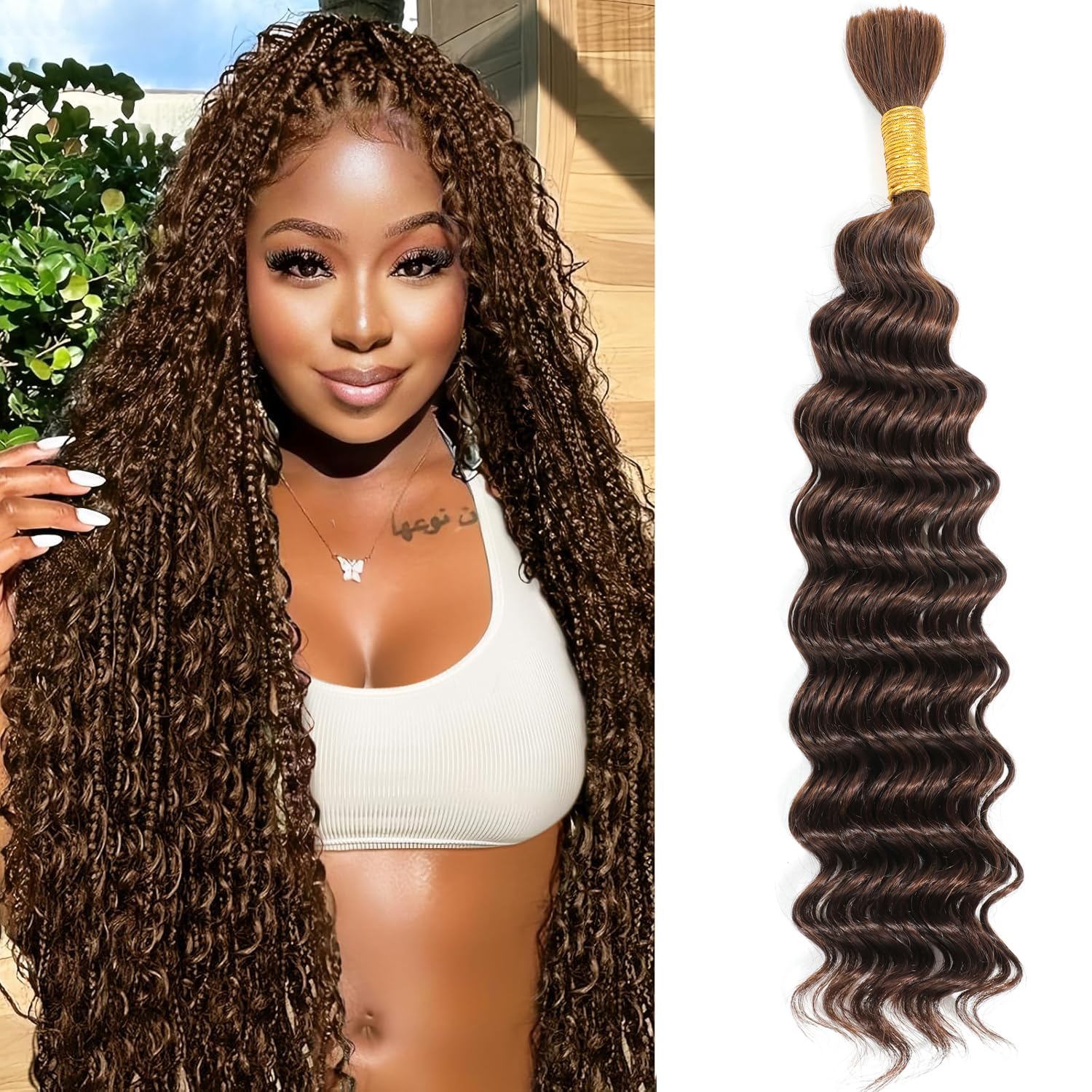 Human Braiding hair boho braids for braiding 18 inch Deep Wave Braiding hair 100% Human Hair Extension No Weft 70g 18 Inch 1 Bundles 70g 4#