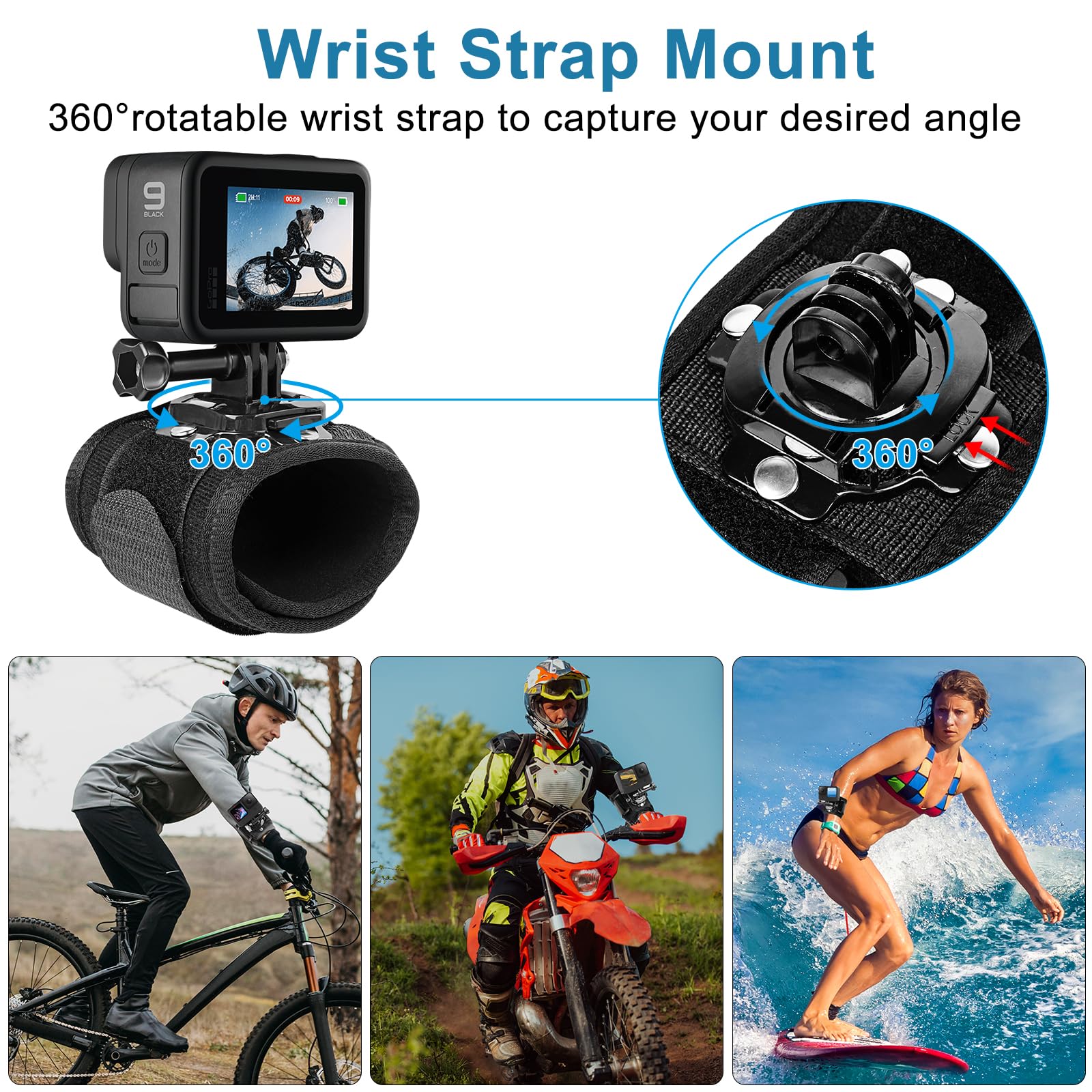 ChromLives Action Camera Set Accessori per GoPro Hero e Insta 360, Kit Accessori 4 in 1 con Porta Tracolla Porta Testa Zaino per GoPro Hero/Insta 360 X4 / X3