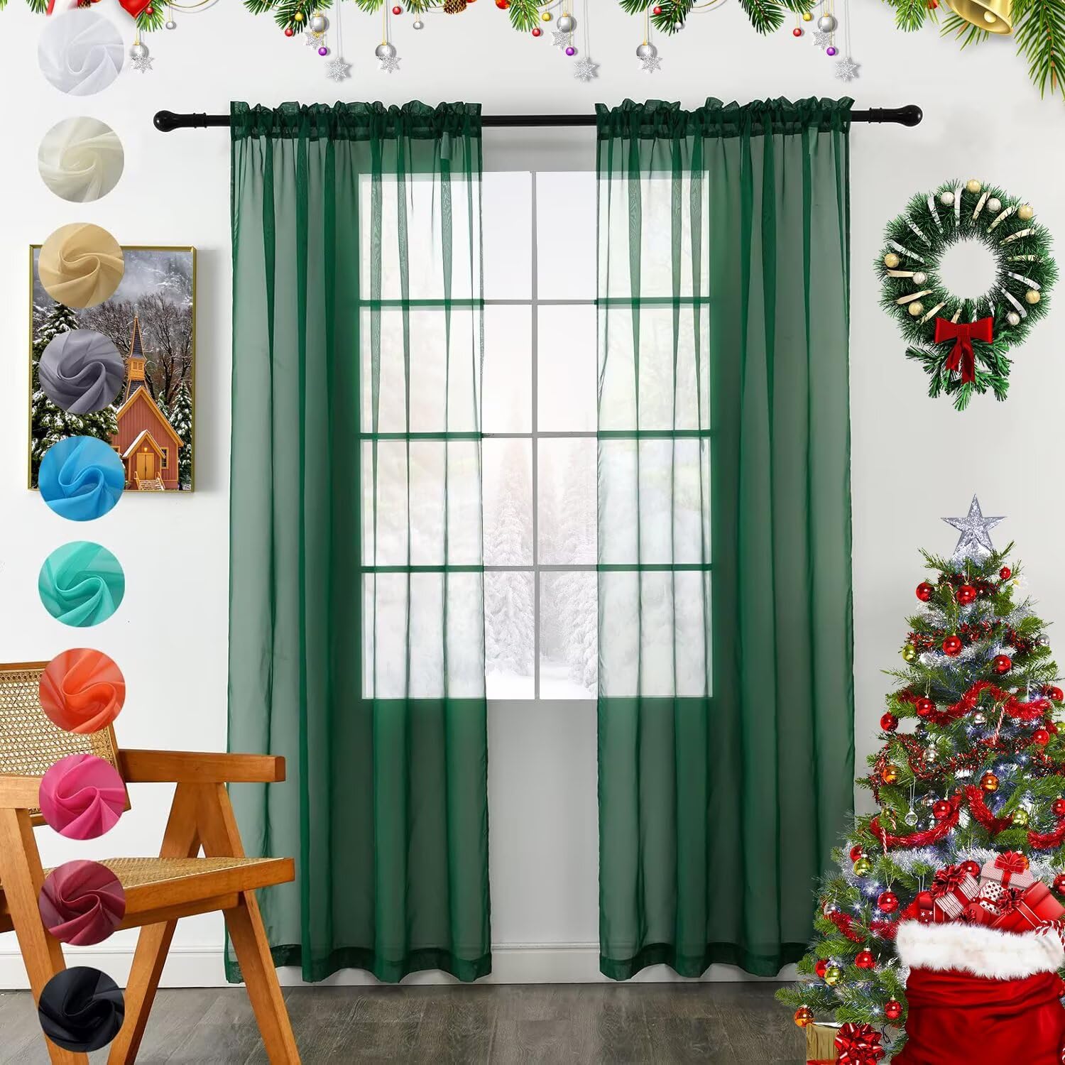 youleyar Solid Sheer Rod Pocket Curtain Voile Draperies 2 Panels White Beige Black Grey Coffee 52 Inch Width 45 Inch Long 1 Pair for Kitchen Bedroom