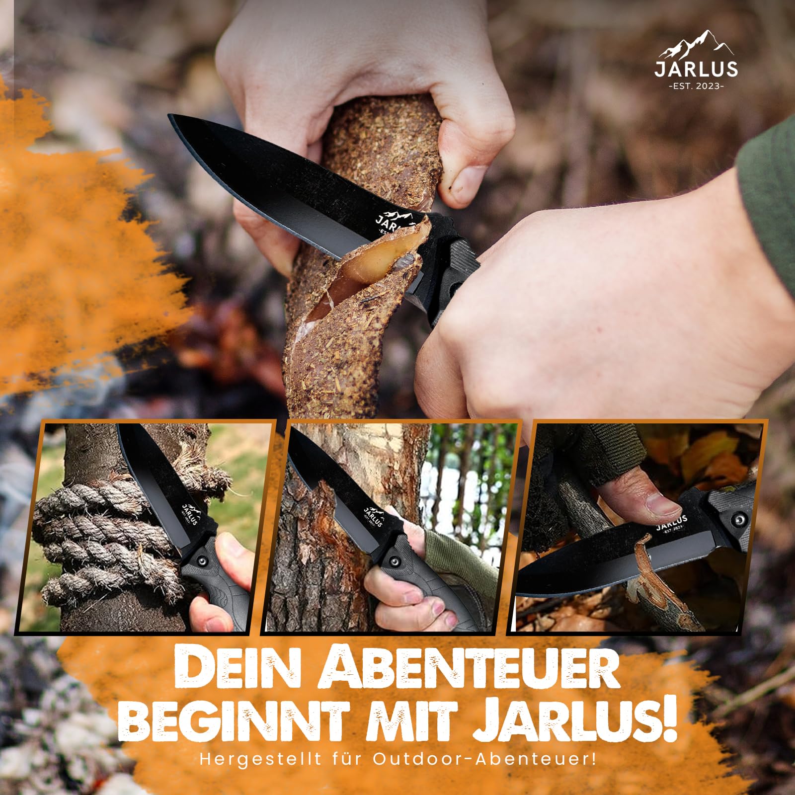 Jagdmesser - Premium Outdoor Messer mit scharfer feststehender Klinge aus Edelstahl 11,5 cm - Survival Messer mit Messertasche
