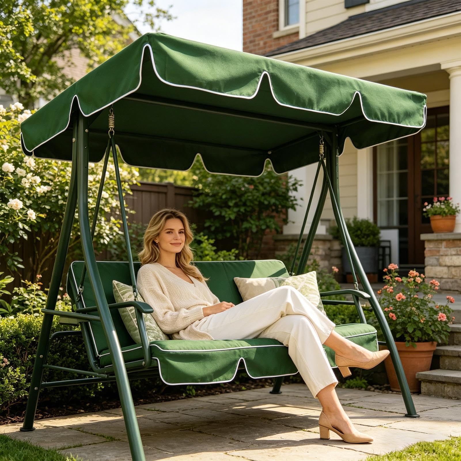Windproof Swing Seat Cover, 3 Seater Garden Swing Canopy - Image 4