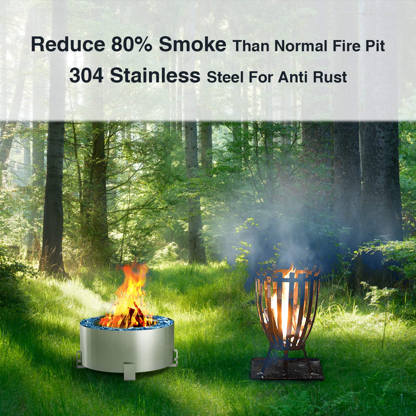 Esright 28.5 Inch Stove Bonfire Fire Pit,Stainless Steel Outdoor
