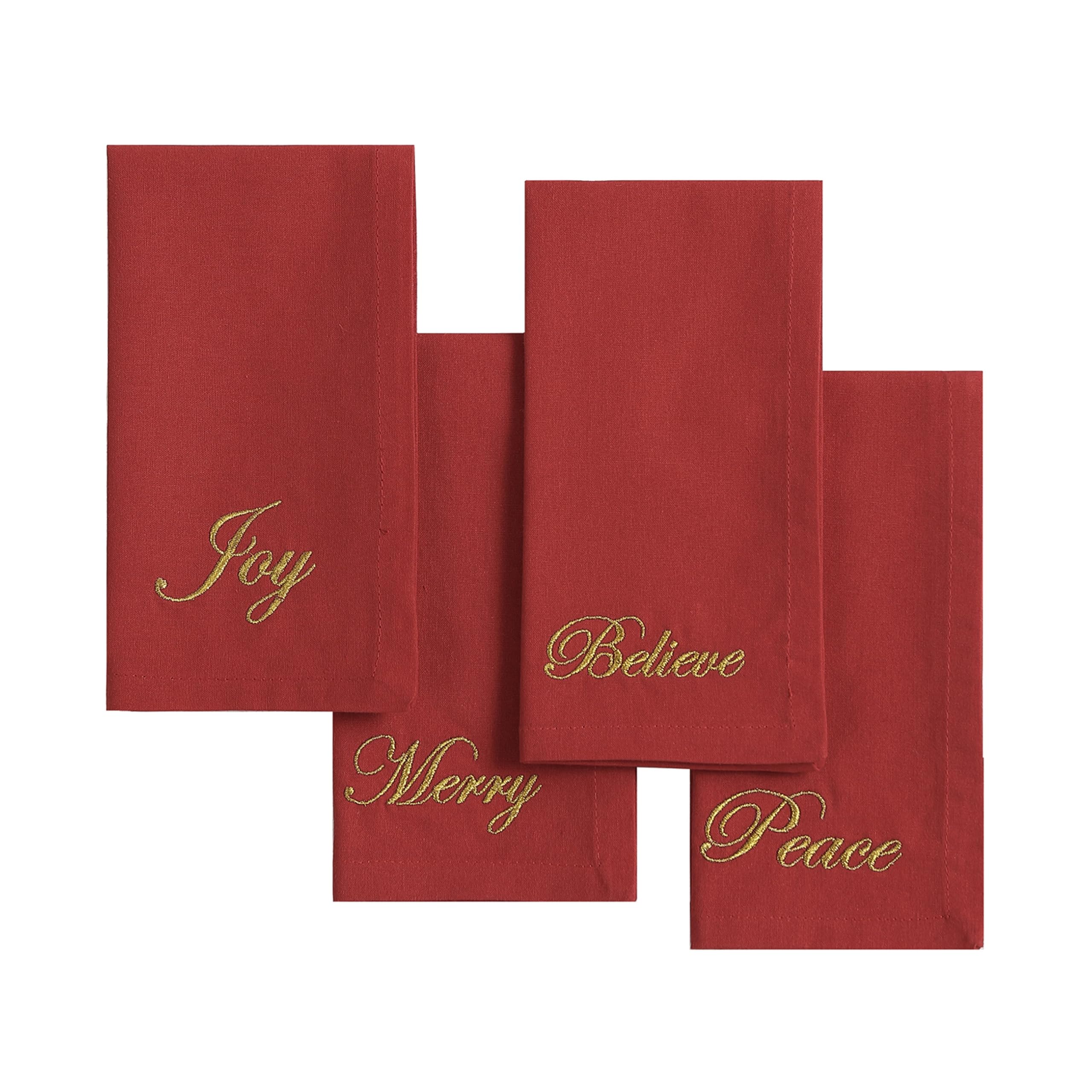 Home Fashions Holiday Sentiments Seasonal Sayings Cloth Dinner Napkins, Set of 4, 17 Inches by 17 Inches, Red