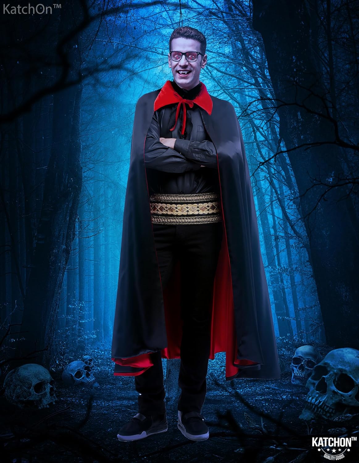 Miniatura 5 de KatchOn, Unisex Vampire Cape for Adults - Reversible Cape Vampire Black and Red Cape, Vampire Accessories Halloween Party