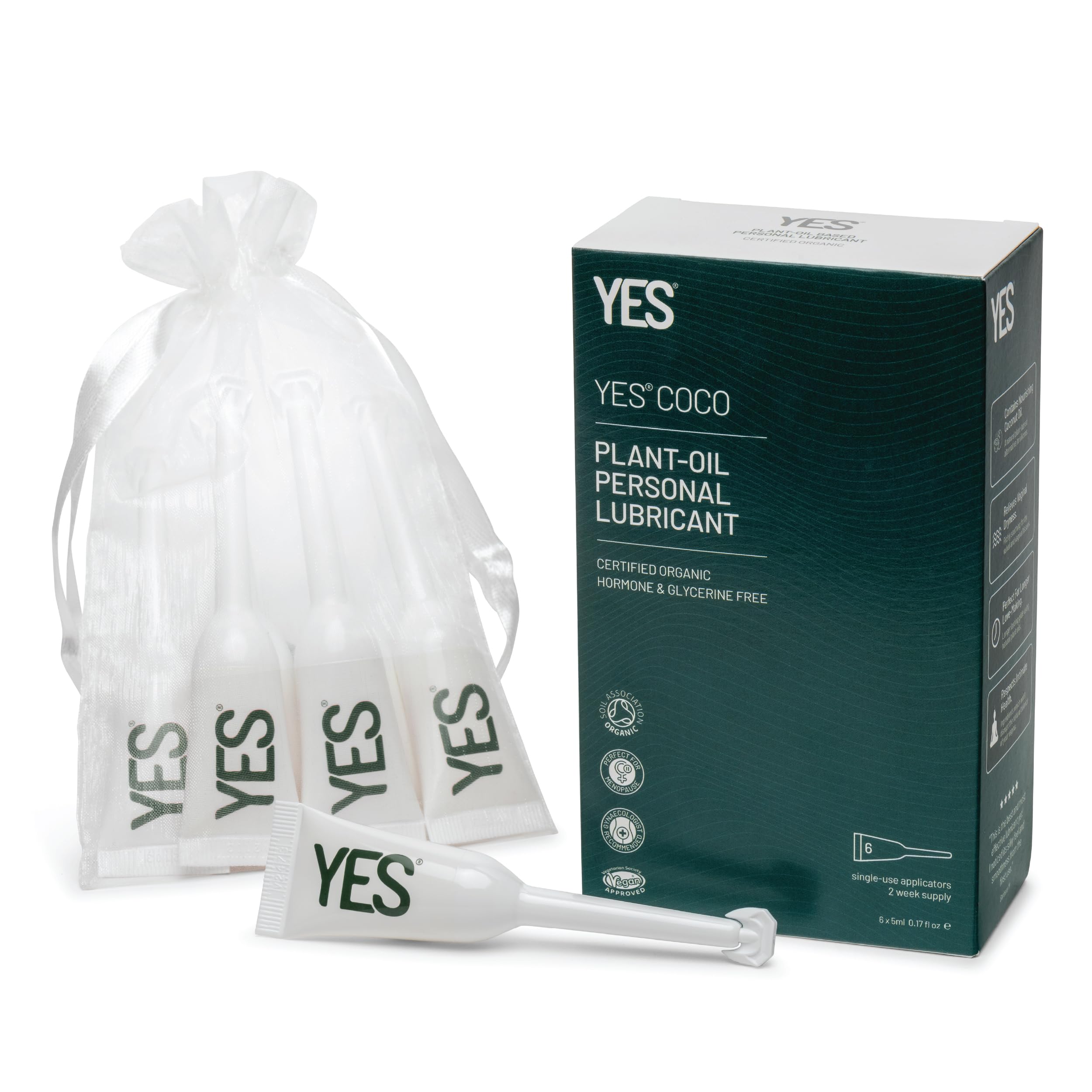 Coco Coconut Oil Based Personal Lubricant, Nourishing & Long-Lasting for Vaginal Dryness, Certified Organic, Natural Alternative to Silicone Lubricants (6 x 5ml Applicators)