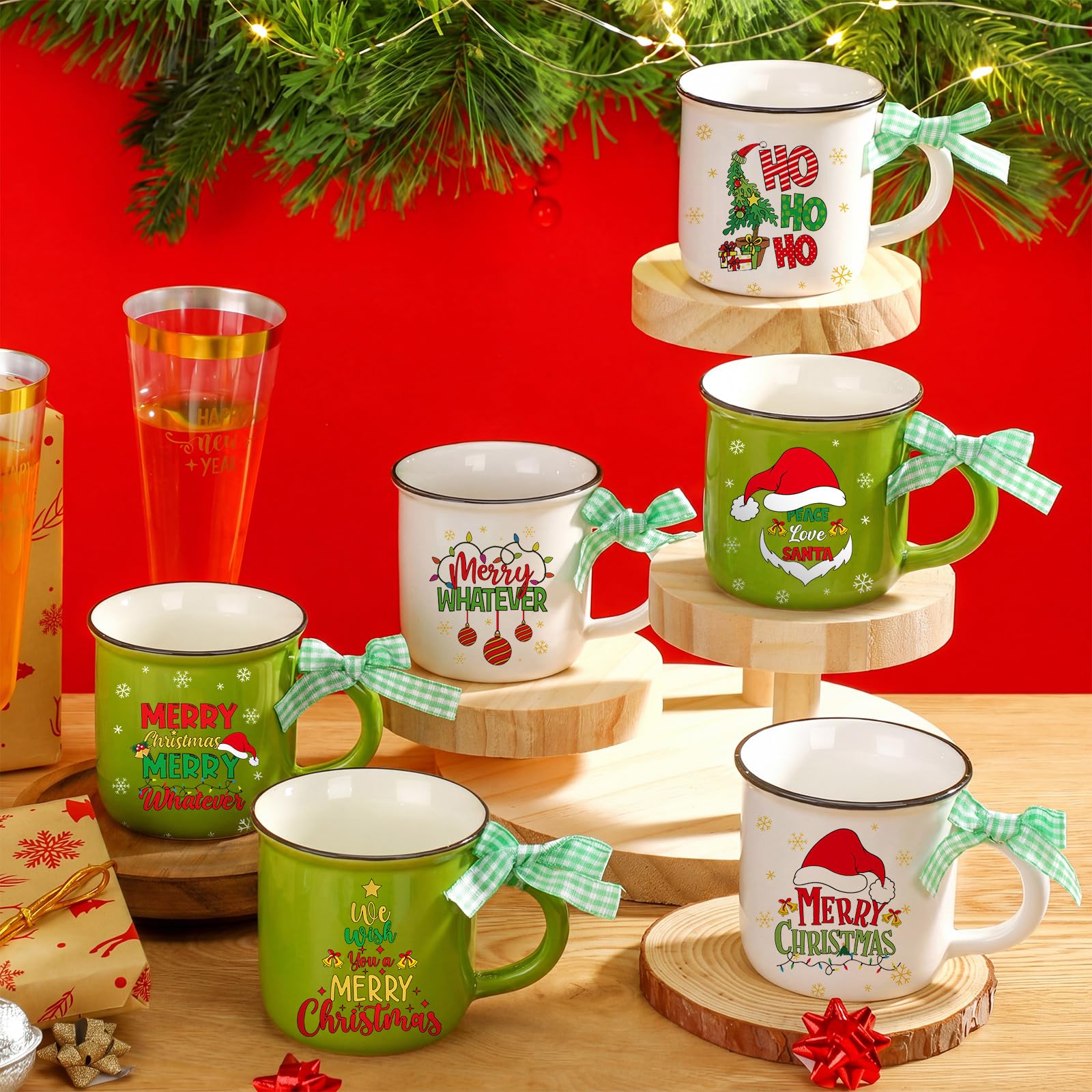 Amazon.com: SiliFine 6 Pcs Christmas Mini Coffee Mugs Naughty Red and Lime  Green Mini Holiday Mugs with Ribbons Christmas Tiered Tray Decor for Xmas  Winter Holiday Kitchen Bar Home Indoor Decor Housewarming