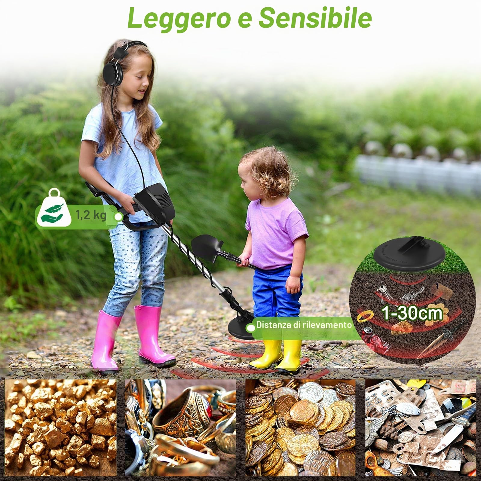 ACXIN Metal Detector retrattile per bambini e adulti, bobina impermeabile 6,5 pollici per la caccia al tesoro, precisione massima 30 cm