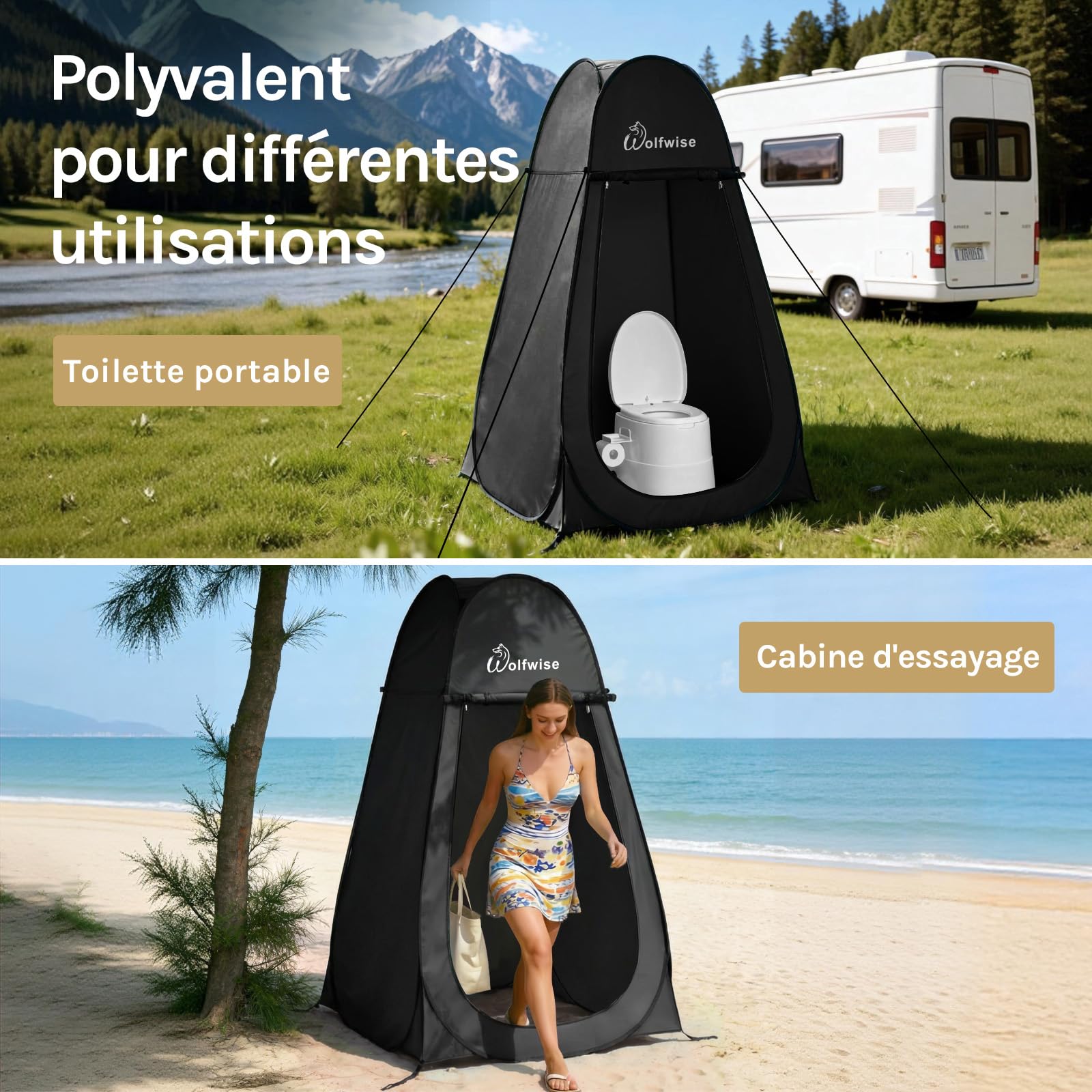 WolfWise Tente de Douche Pop Up Toilette Cabinet de Changement Camping Abri de Plein Air Vestiaire Extérieure Intérieure Portable
