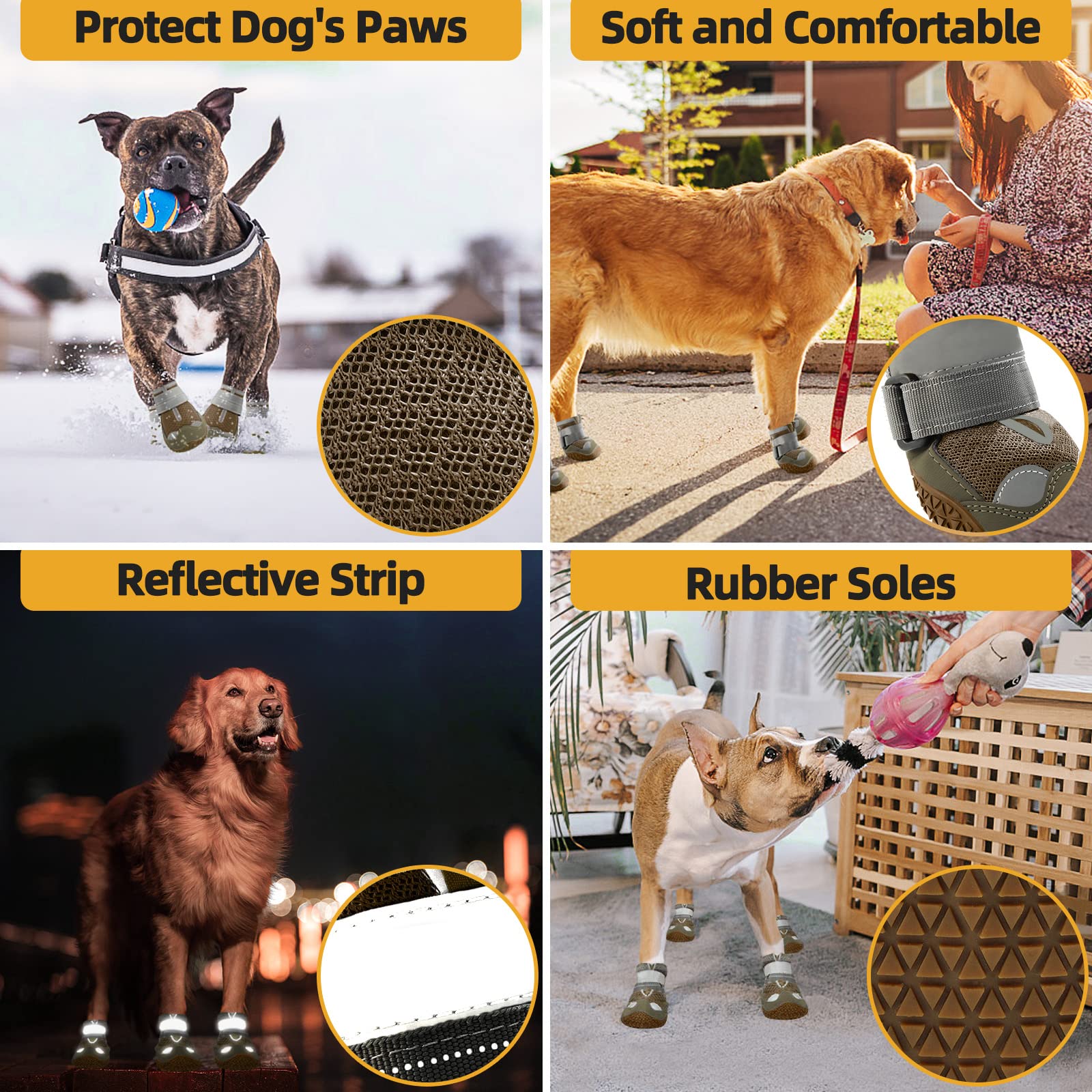 JZXOIVA Dog Shoes for Large Dogs Boots, Breathable Dog Booties for