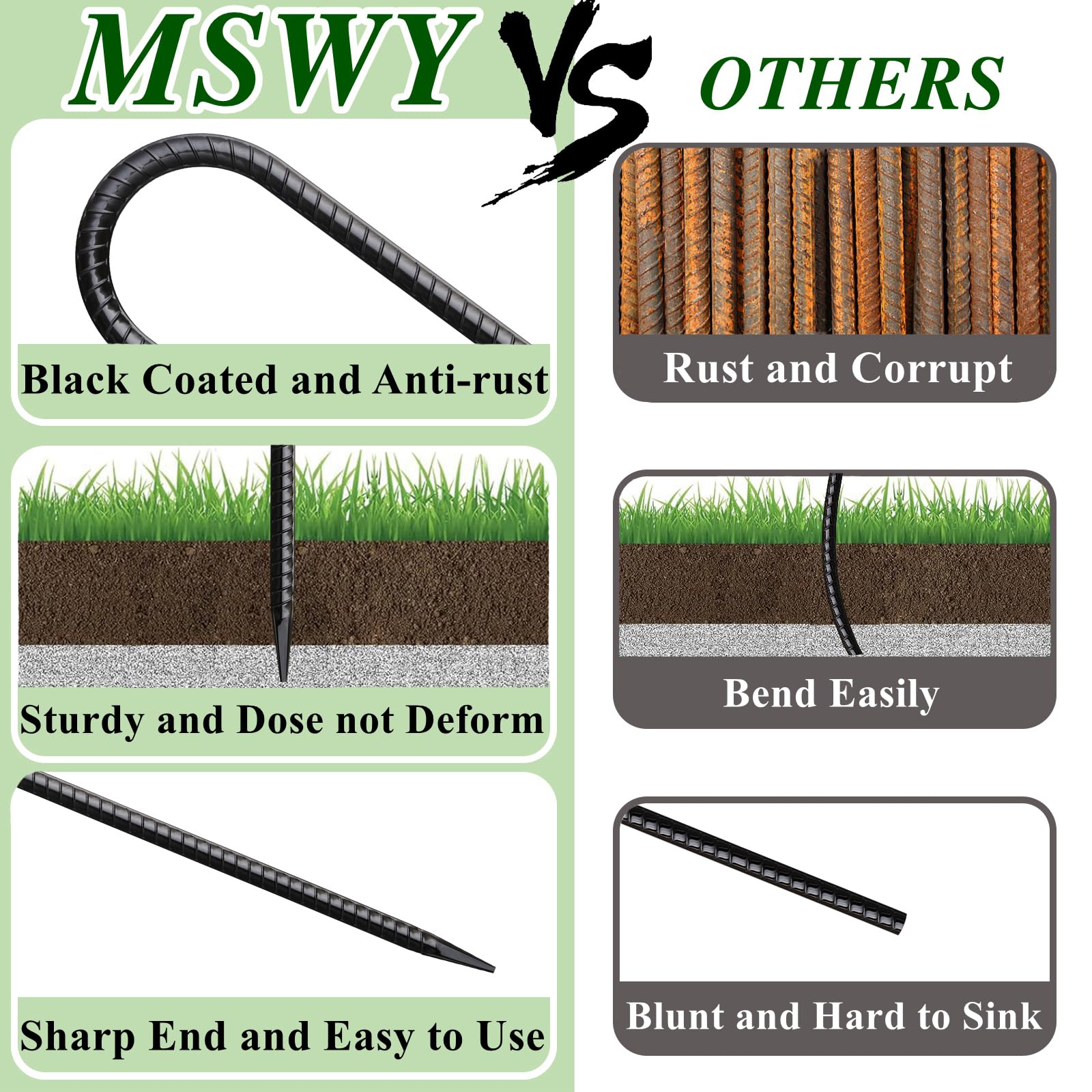 Amazon.com : MSWY 12 Inch Rebar Stakes 50 Pack J Hook Ground Stakes Heavy  Duty Chain Link Fence Stakes Galvanized Anchors Metal Tent Stakes for Wire  Fencing Concrete Forming Trampolines Camping Canopies