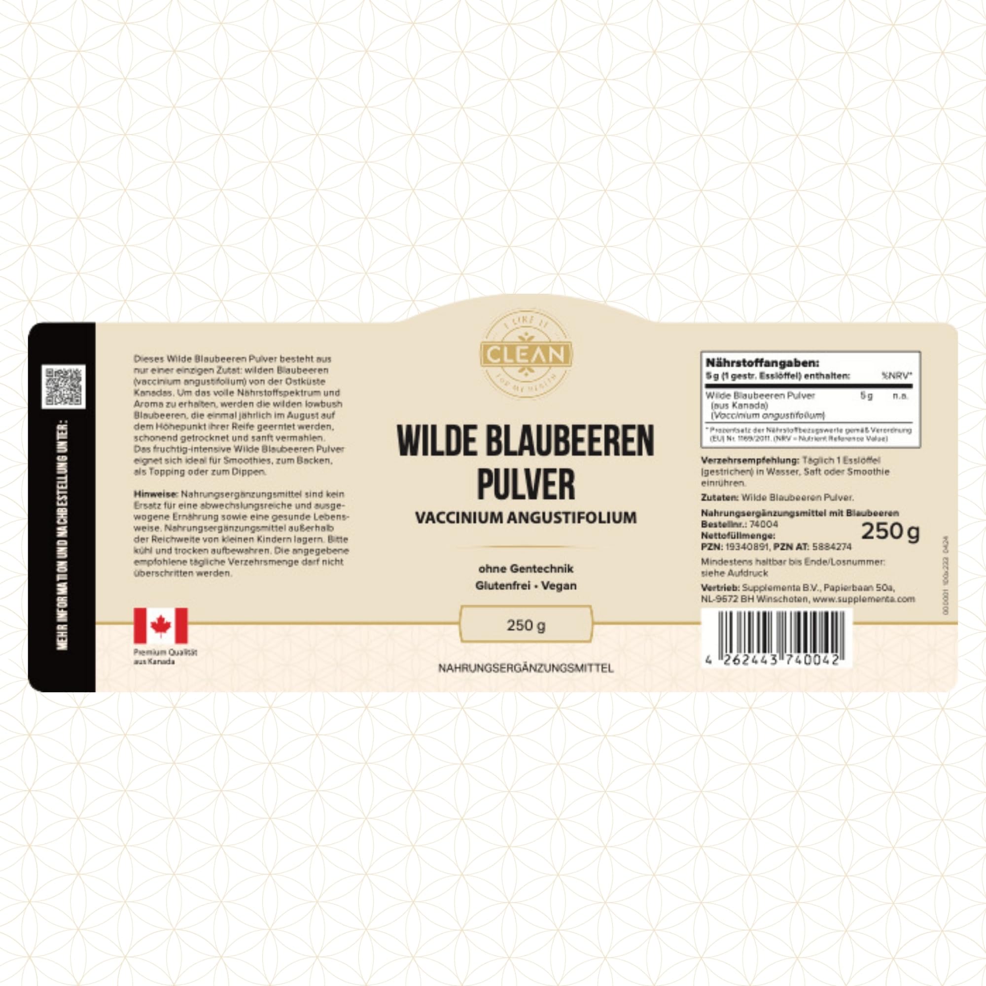 I-like-it-Clean® - Wilde Blaubeeren Pulver (Vaccinium angustifolium) - 250gr - aus unbeührten Wäldern der Ostküste Kanadas - vegan, ohne Hilfststoffe - in Deutschland abgefüllt