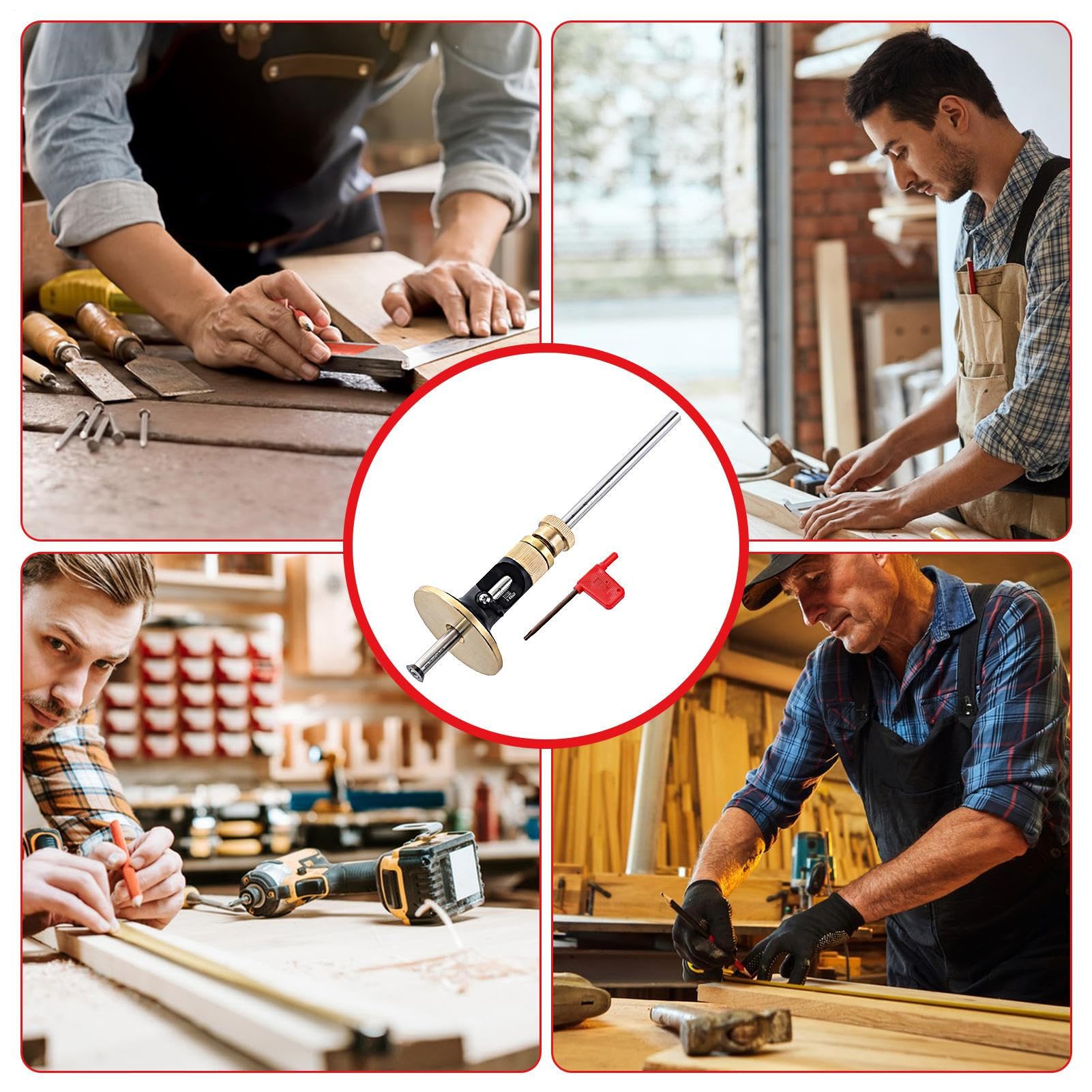 Medidor de marcado - aleación de aluminio + + acero inoxidable | Bolígrafo | de madera europeo| Guía de herramientas de escritura de madera para carpinteros, carpinteros, medidores, ruedas, trabajos
