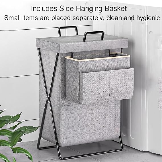 Laundry Hamper, Laundry Basket, Clothes Storage Basket with Handles, Collapsible Laundry Basket with Side-hung Storage Baskets, Free Standing Laundry Cabinets for Laundry Rooms,bedrooms, Bathr