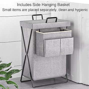 Laundry Hamper, Laundry Basket, Clothes Storage Basket with Handles, Collapsible Laundry Basket with Side-hung Storage Baskets, Free Standing Laundry Cabinets for Laundry Rooms,bedrooms, Bathr
