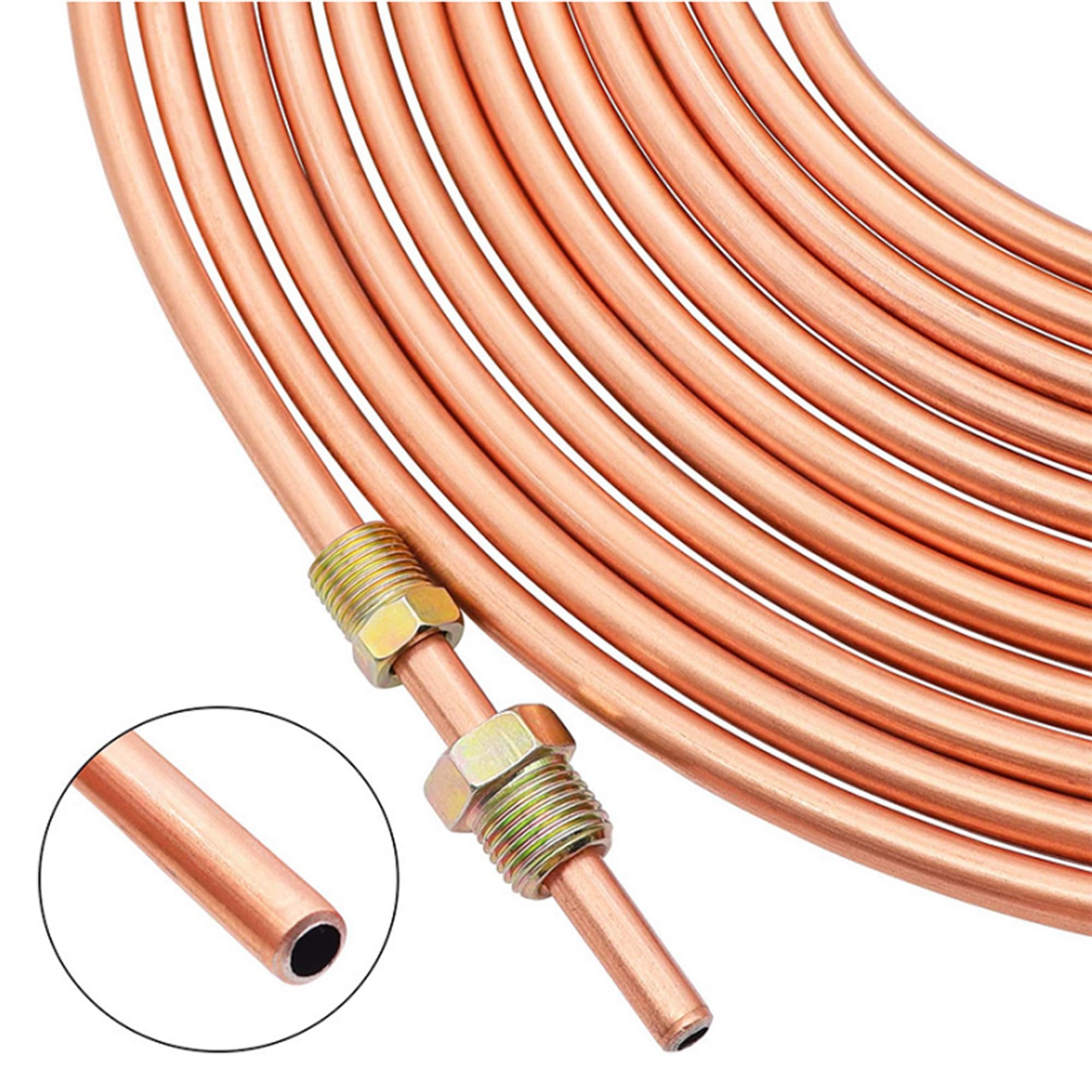 Tuyau de Frein en Cuivre 25ft/7,62m Ø 4.75mm, Kit de Conduite Générale de Frein Replacement, Auto Tube Tuyau de Carburant Frein, 3/16" de Rechange pour Automobile avec 16 Raccords