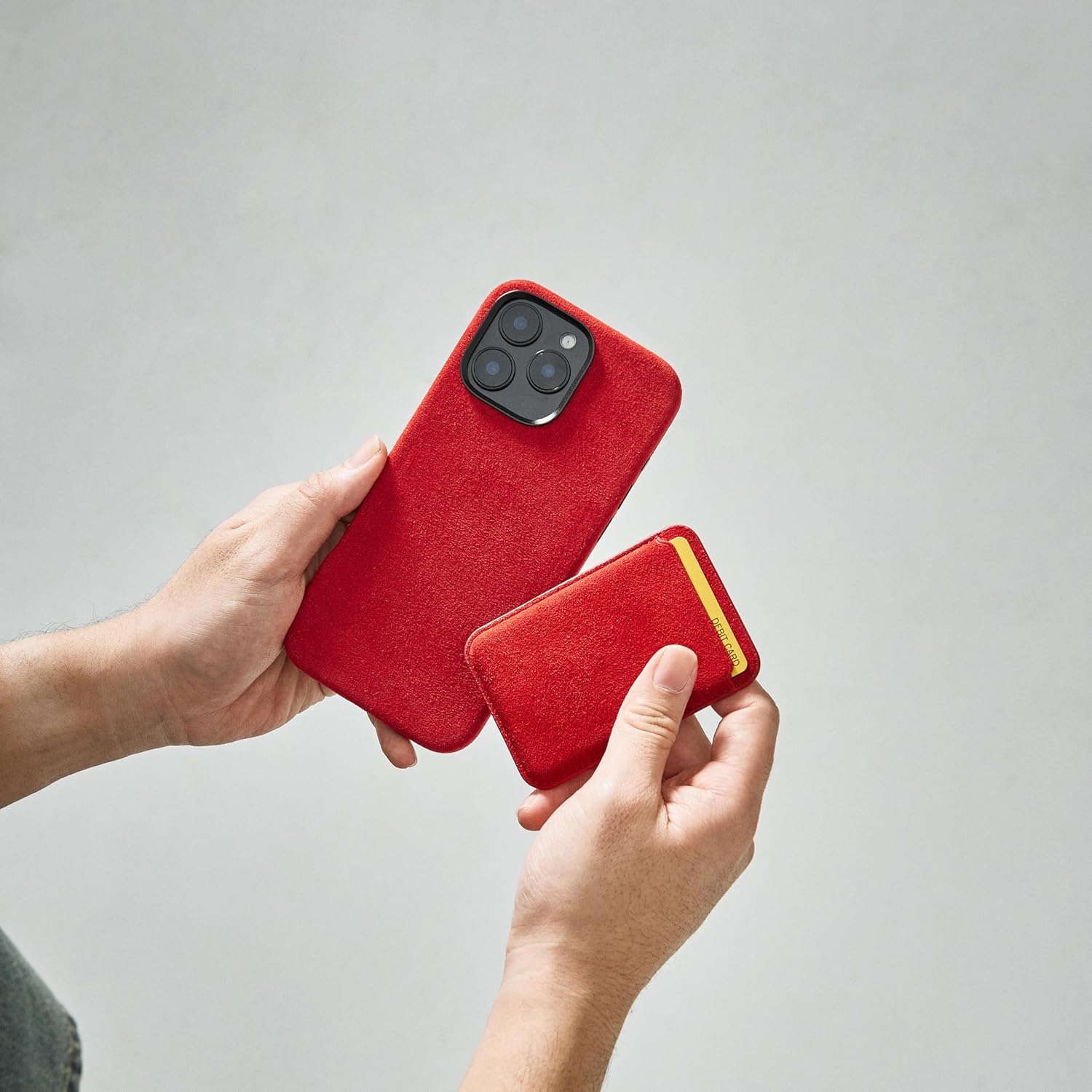 Alcantara Full-Wrap Phone Case for iPhone 16 Pro Max, Compatible with Mag-Safe Wireless Charging, Handmade Full-Wrap Italian Synthetic Suede Cover (Red)