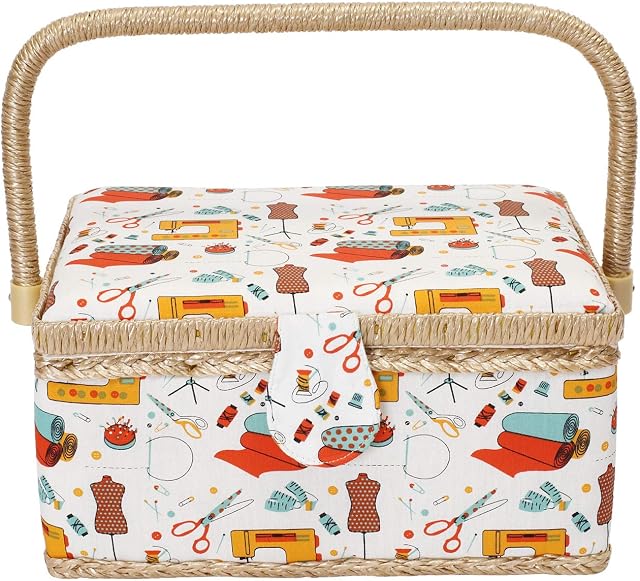 Sewing Basket, Sewing Organiser,European Style Fabric Basket for Sewing Embroidery, Carfting for Mother's Day, Thanksgiving Day, Birthday Gift,Beige