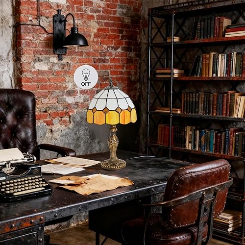 Miniatura 4 de Lámpara de mesa estilo Tiffany de 8 pulgadas, serie mediterránea, pantalla de vitral, pequeña lámpara de mesita de noche, luz de escritorio, sala de