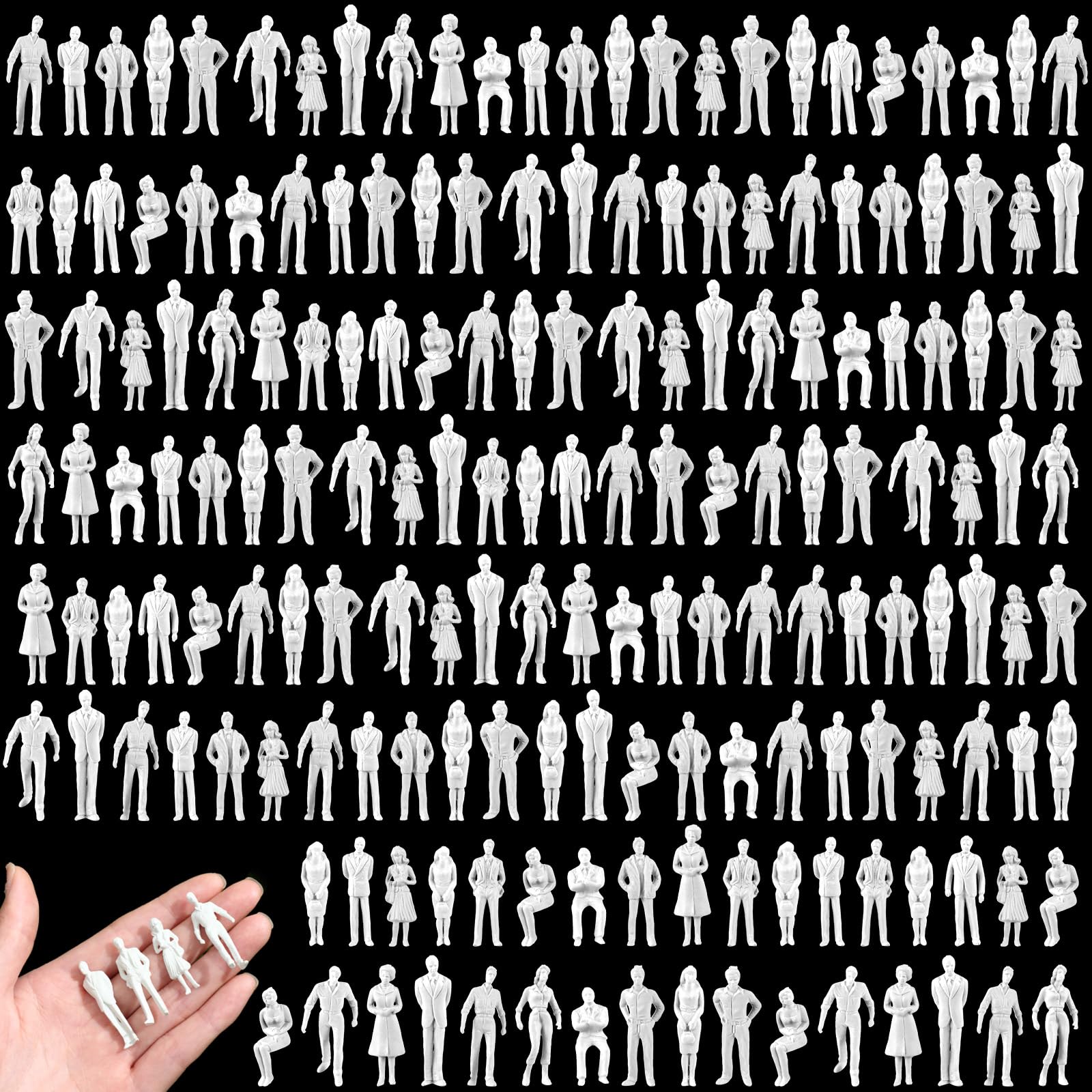 Namalu 200 Pcs 1: 150 Scale 0.47 inch White Unpainted Mini People Figures Miniature People for Model Trains Architectural Standing and Sitting Mini Diorama Figures for Architectural Project — image 1