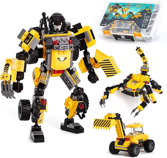 Robot Building Toy Gift for Boys, Perfect STEM Gift for Builders Ages 6, 7, 8, 9, and 10 Year Olds, Yellow Zakarpian (238 Pcs) Robotryx by JitteryGit