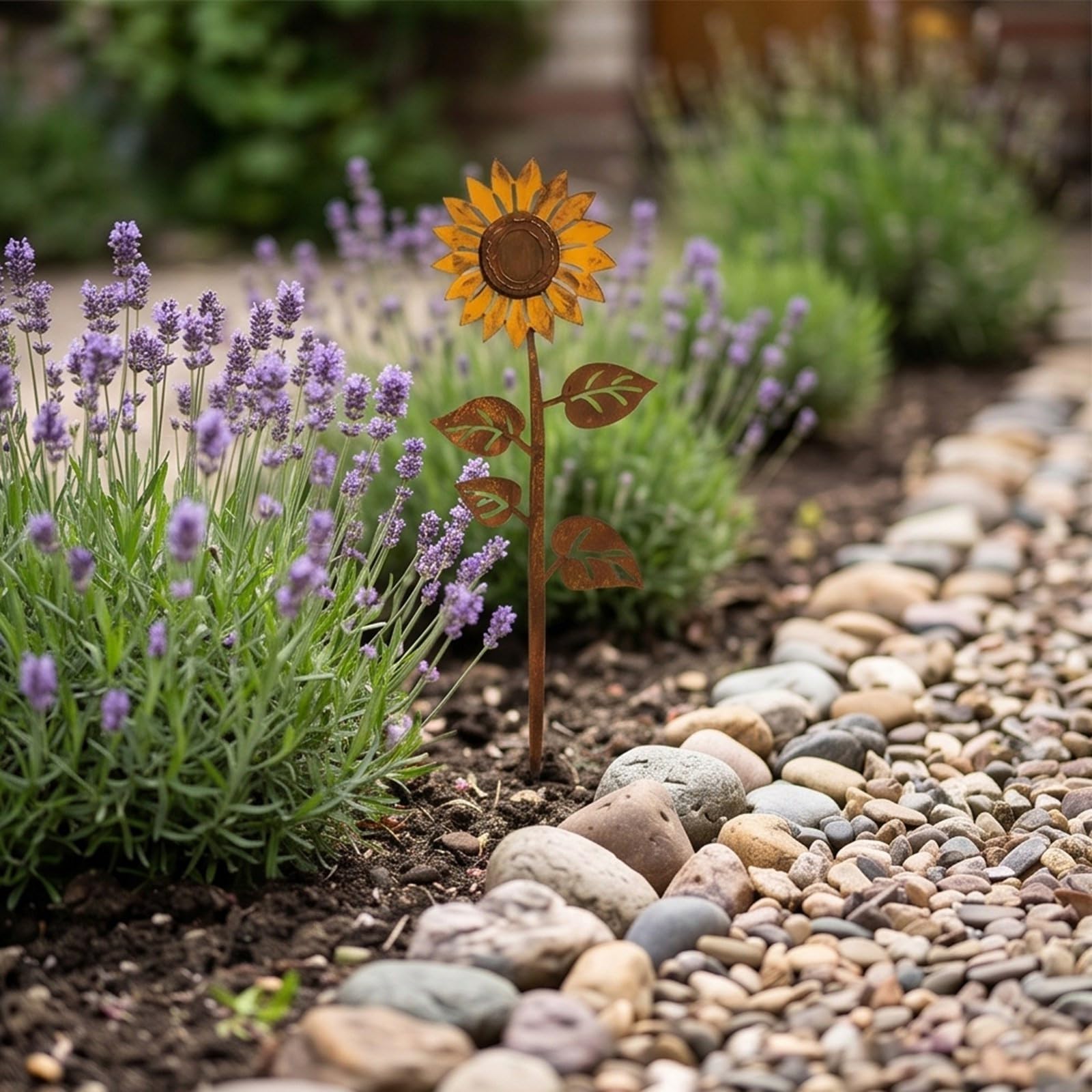 Sunflower Metal Garden Stake Weathered Finish For Outdoor Yard Flower Bed Display 061553