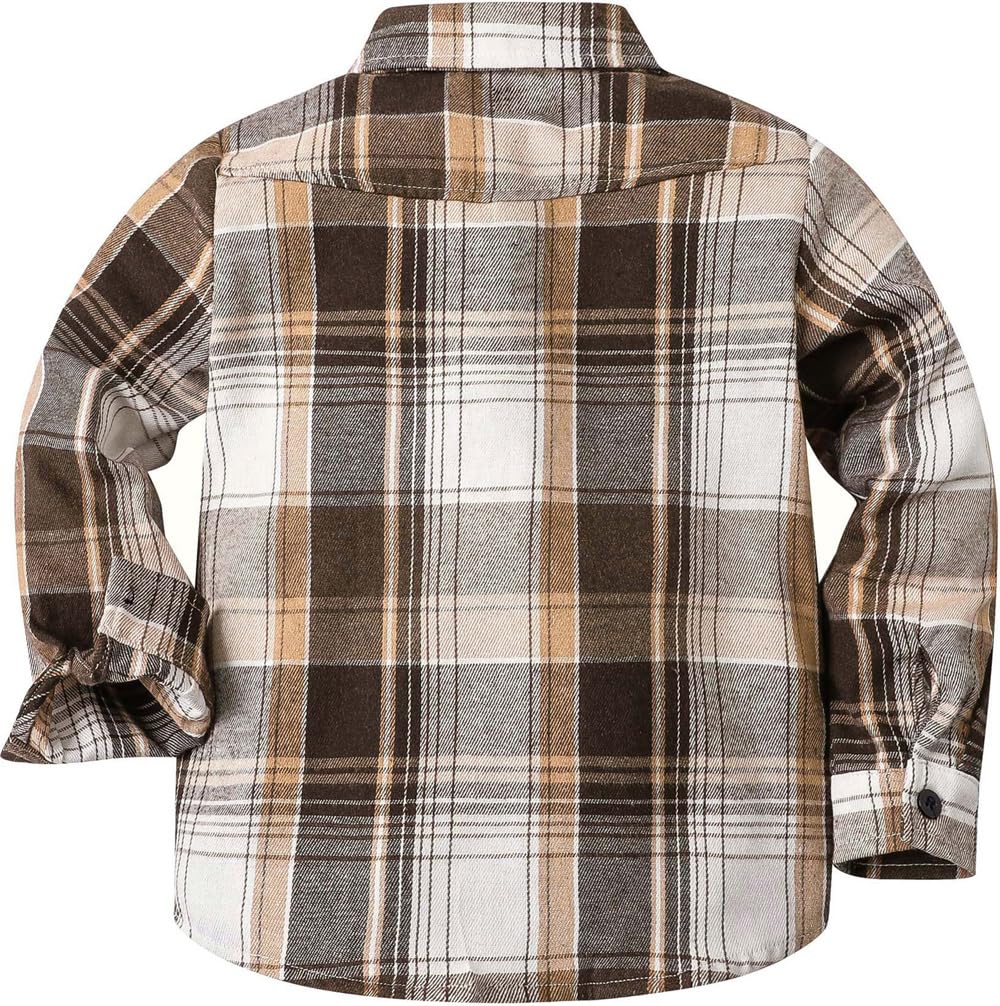 Cromoncent Camisa de franela de manga larga con botones para niños, Marrón caqui, 11-12 años