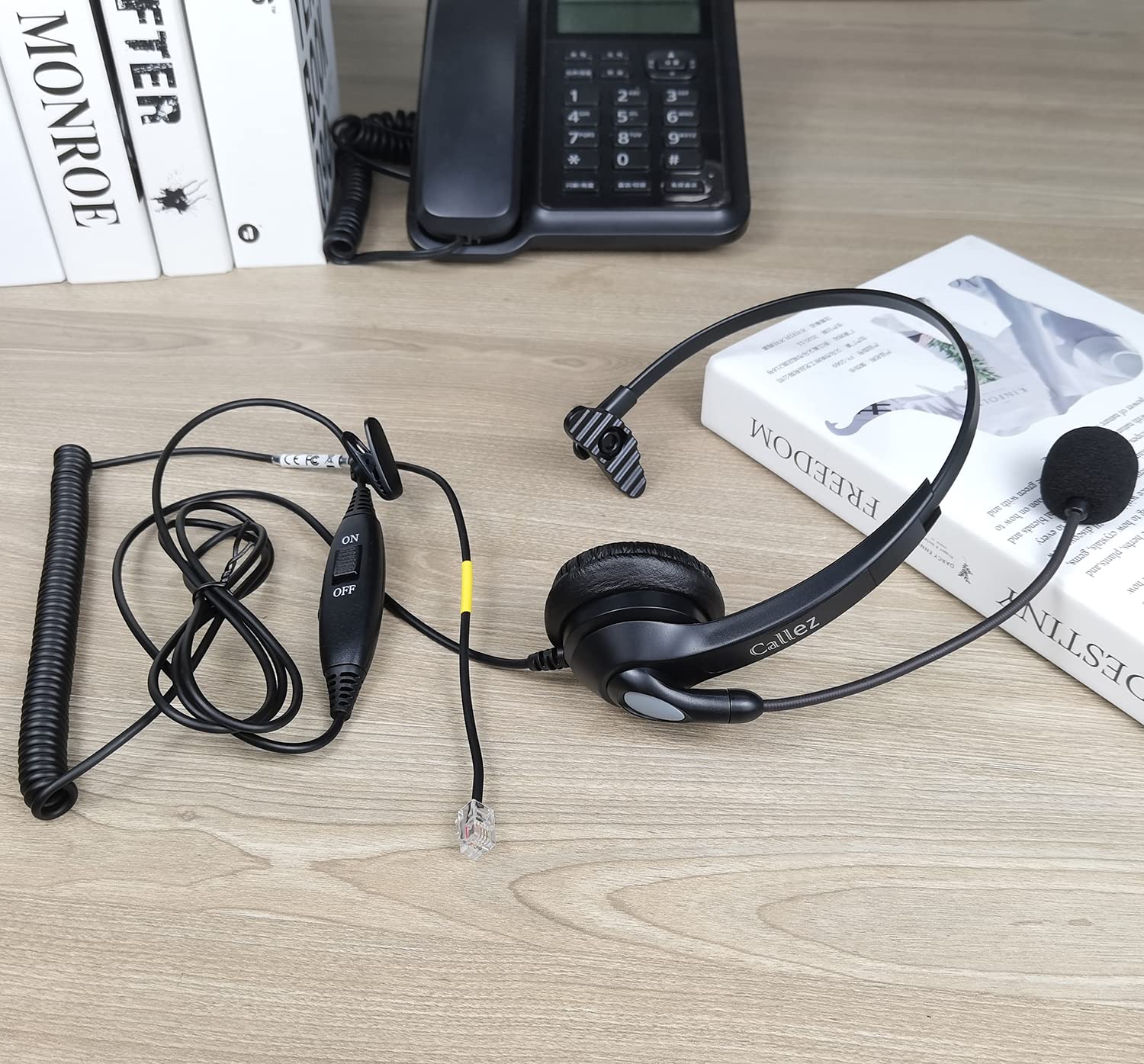Casque Téléphone Fixe RJ9 avec Micro Anti-Bruit, Oreillette Filaire Compatible avec Grandstream GXP1610 Yealink SIP T41P T42S T46 T48S Snom 300 320 712 Avaya 9608 J179 Panasonic Bureau Centre d'appel