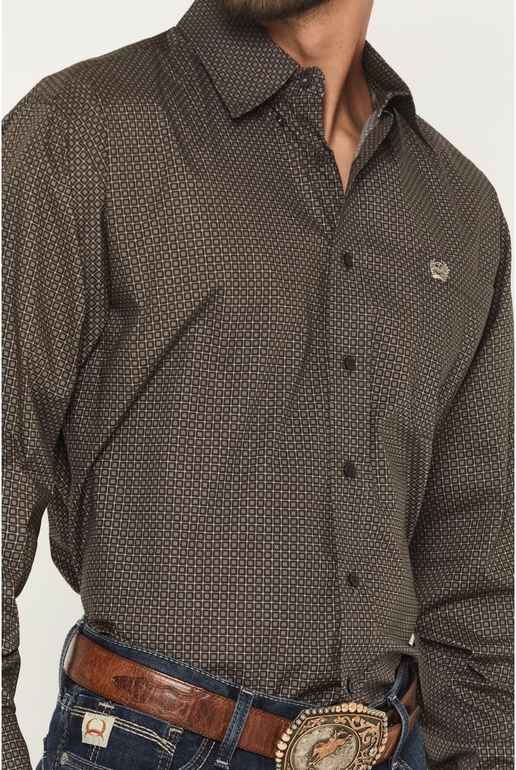 Cinch Men's Brown Square Print Long Sleeve Button Shirt - Image 3