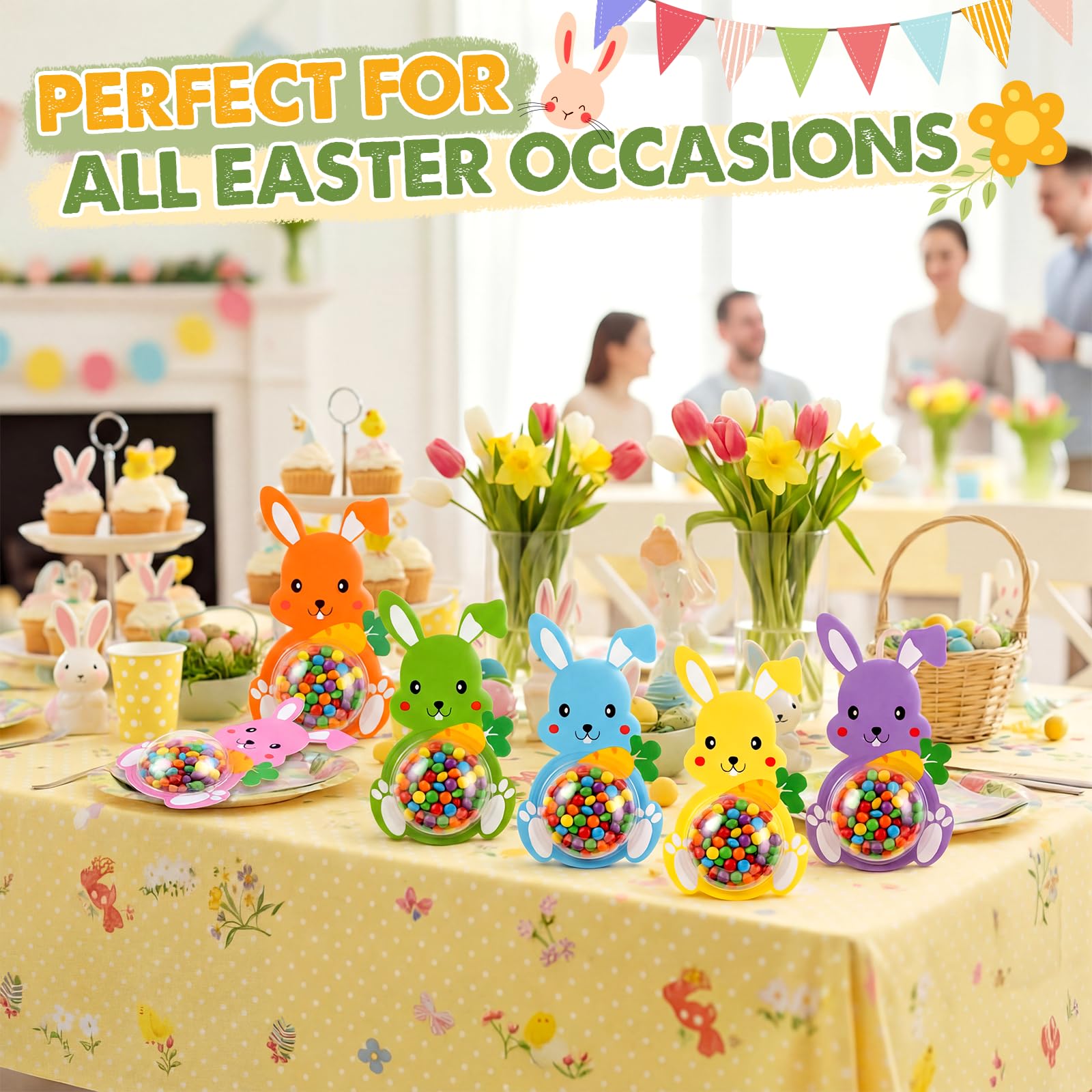Gersoniel 24 Pack Easter Candy Cards Bulk Bunny Chocolate Card Holder DIY Rabbit Greeting Cards Gift with Plastic Domes for Spring Birthday Easter Party Favors Gifts, Not Included Candy