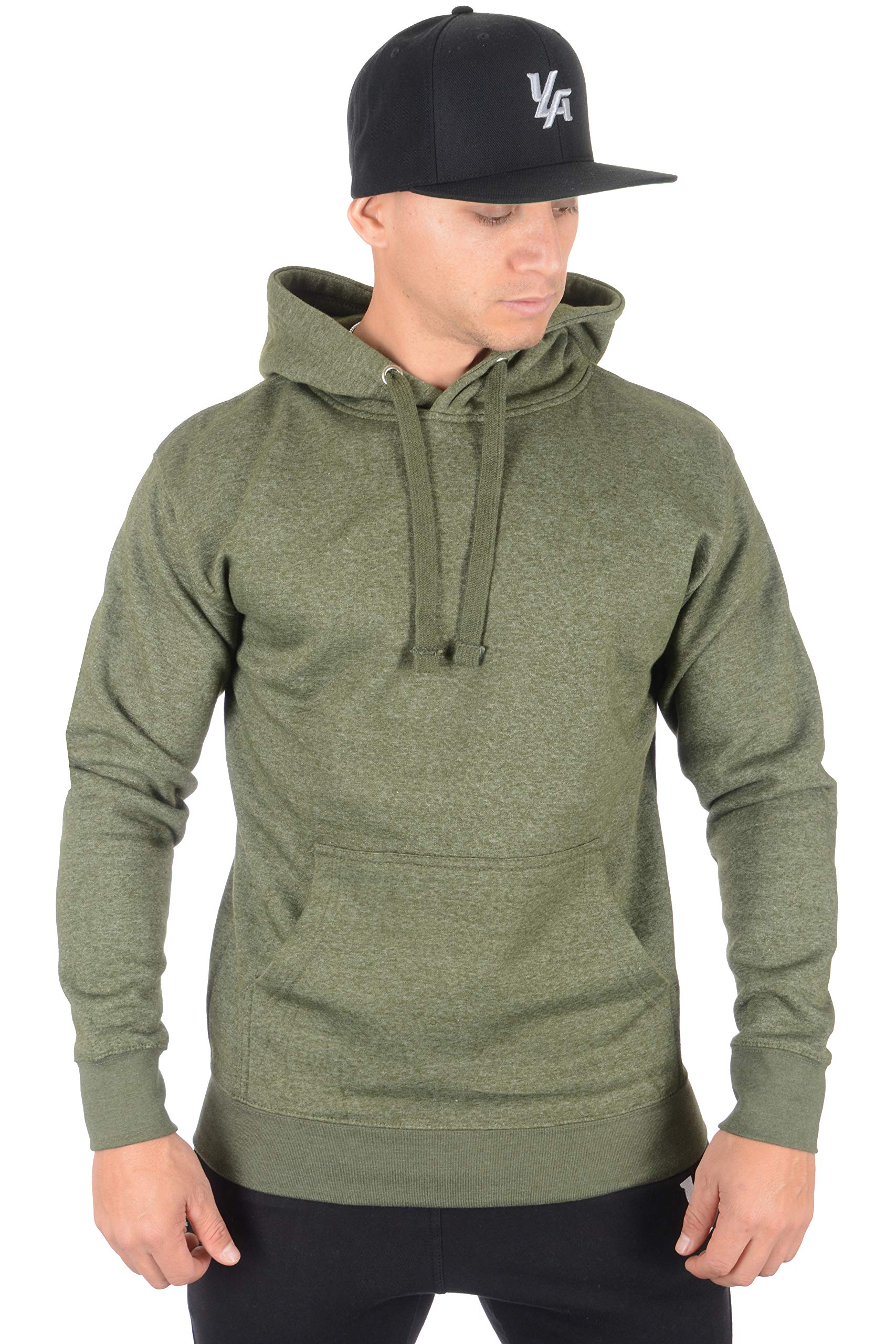 YoungLA Mens Fleece Pullover Hoodie Cool Plain Hooded Sweatshirt Unisex 530 Olive Heather Medium