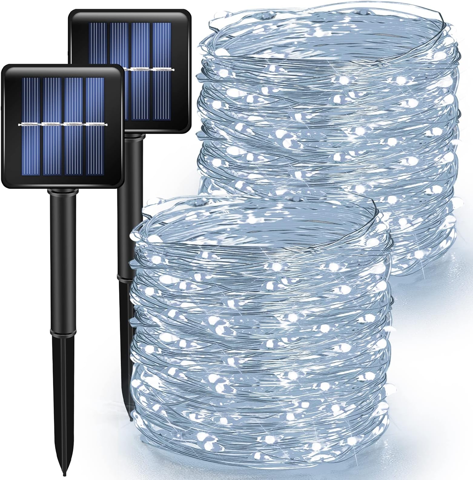 TW SHINE White Solar String Lights Outdoor, 39.4 FT 120 LED Solar Powered Waterproof Fairy Lights 8 Modes Copper Wire Lights for Christmas Party Tree Wedding Yard Decorations, 2 Pack